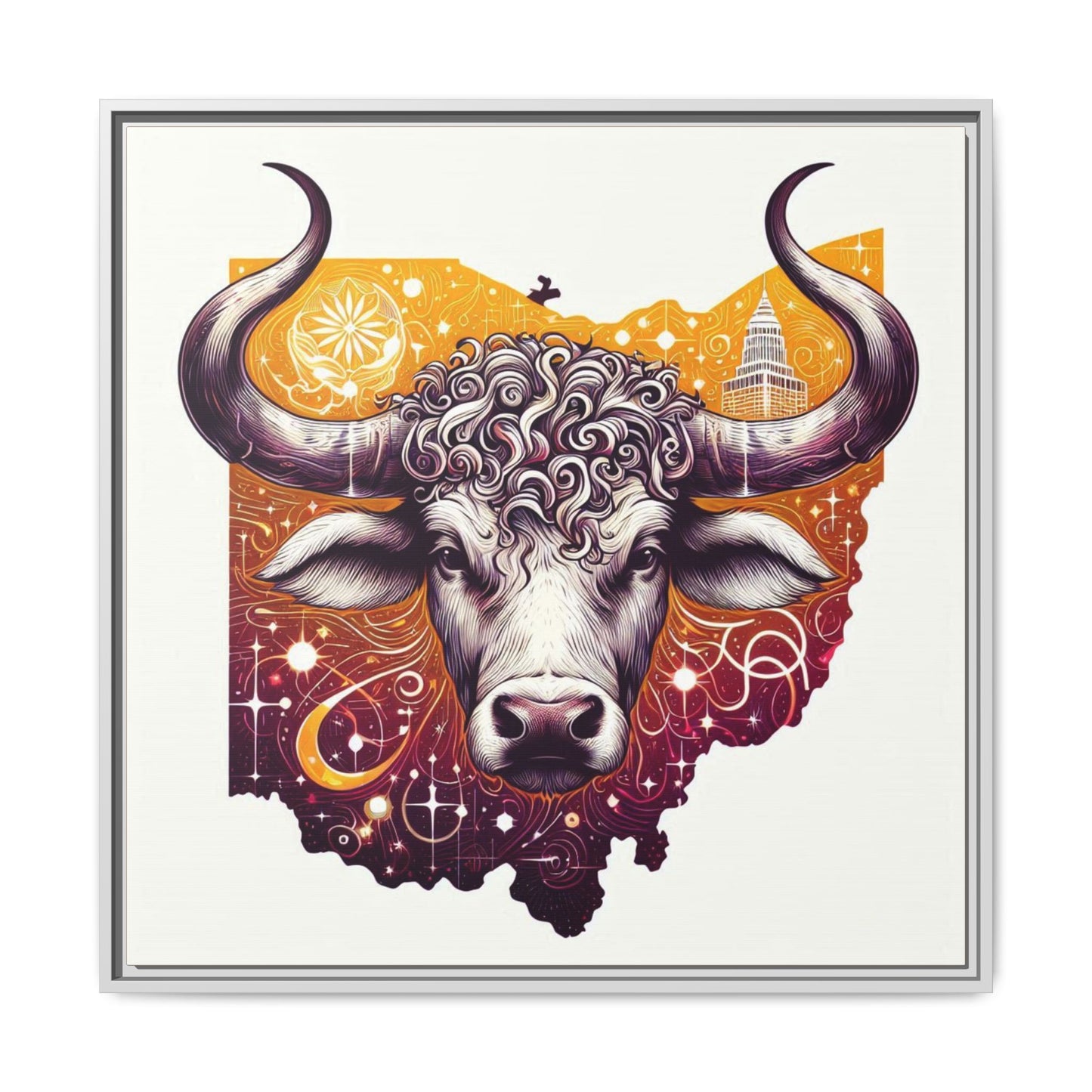 Ohio Bull Artwork - Multi-Color Framed Canvas Print
