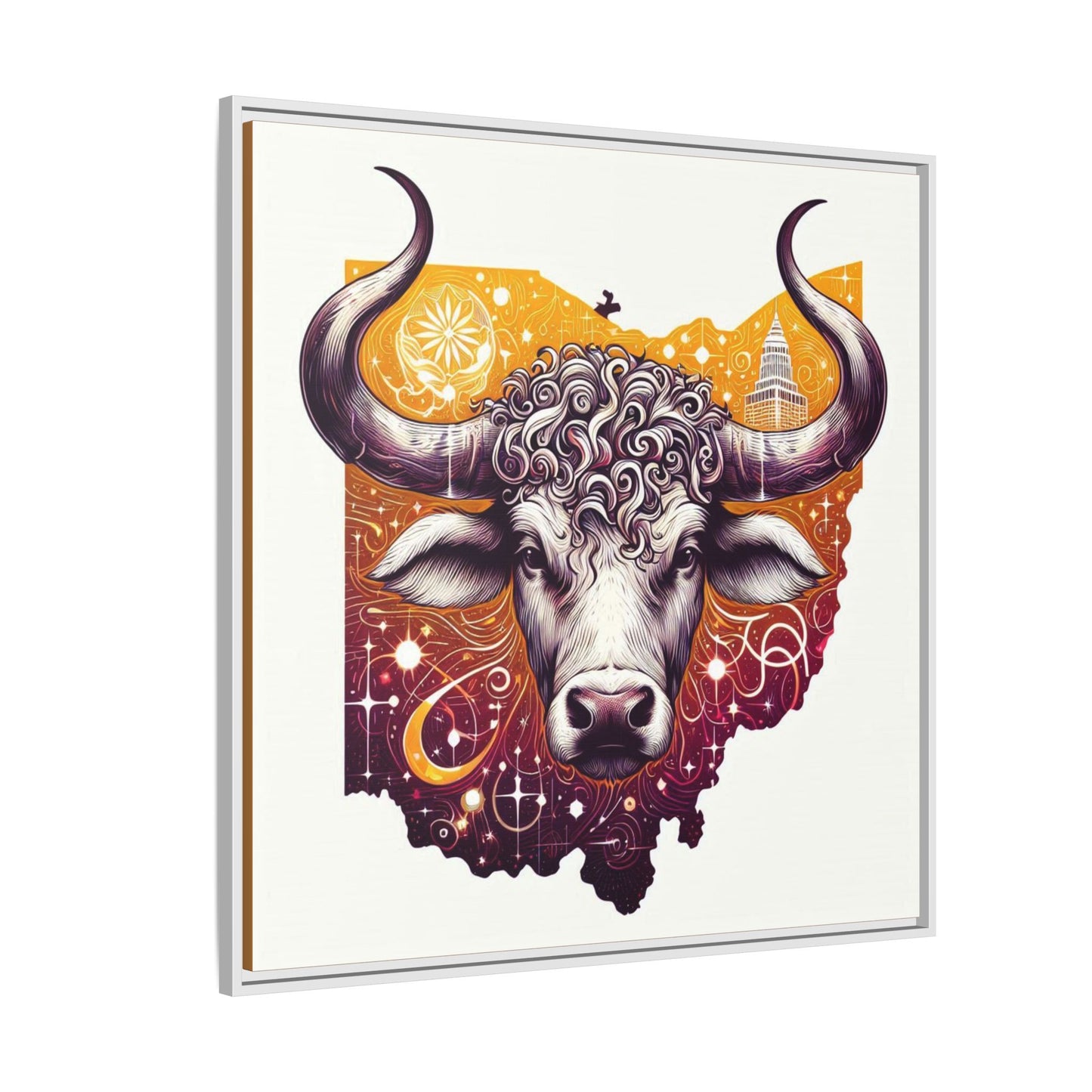 Ohio Bull Artwork - Multi-Color Framed Canvas Print