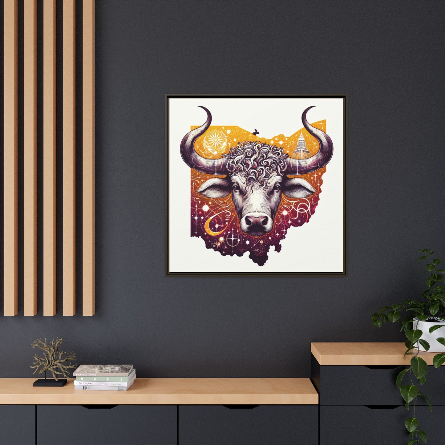 Ohio Bull Artwork - Multi-Color Framed Canvas Print