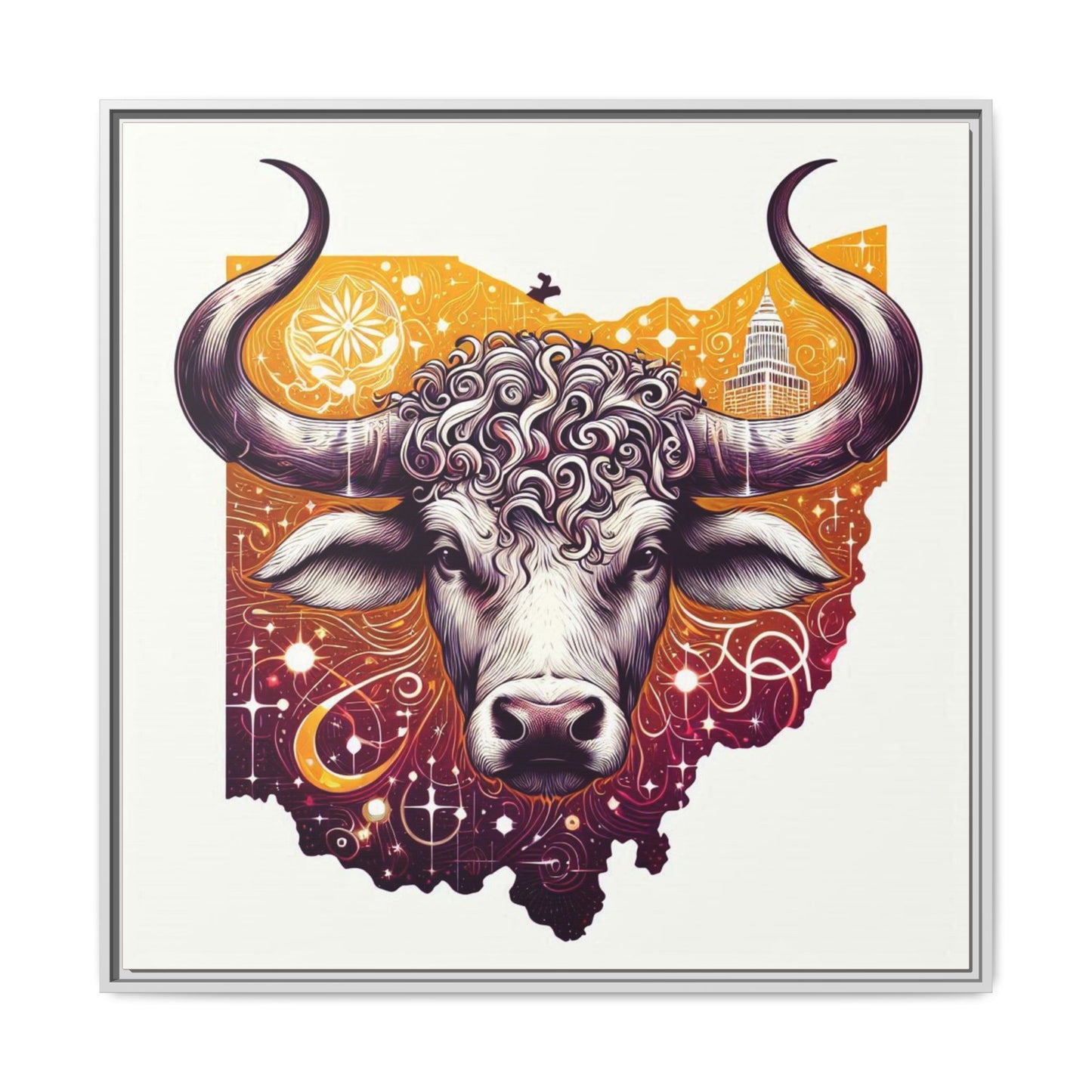 Ohio Bull Artwork - Multi-Color Framed Canvas Print