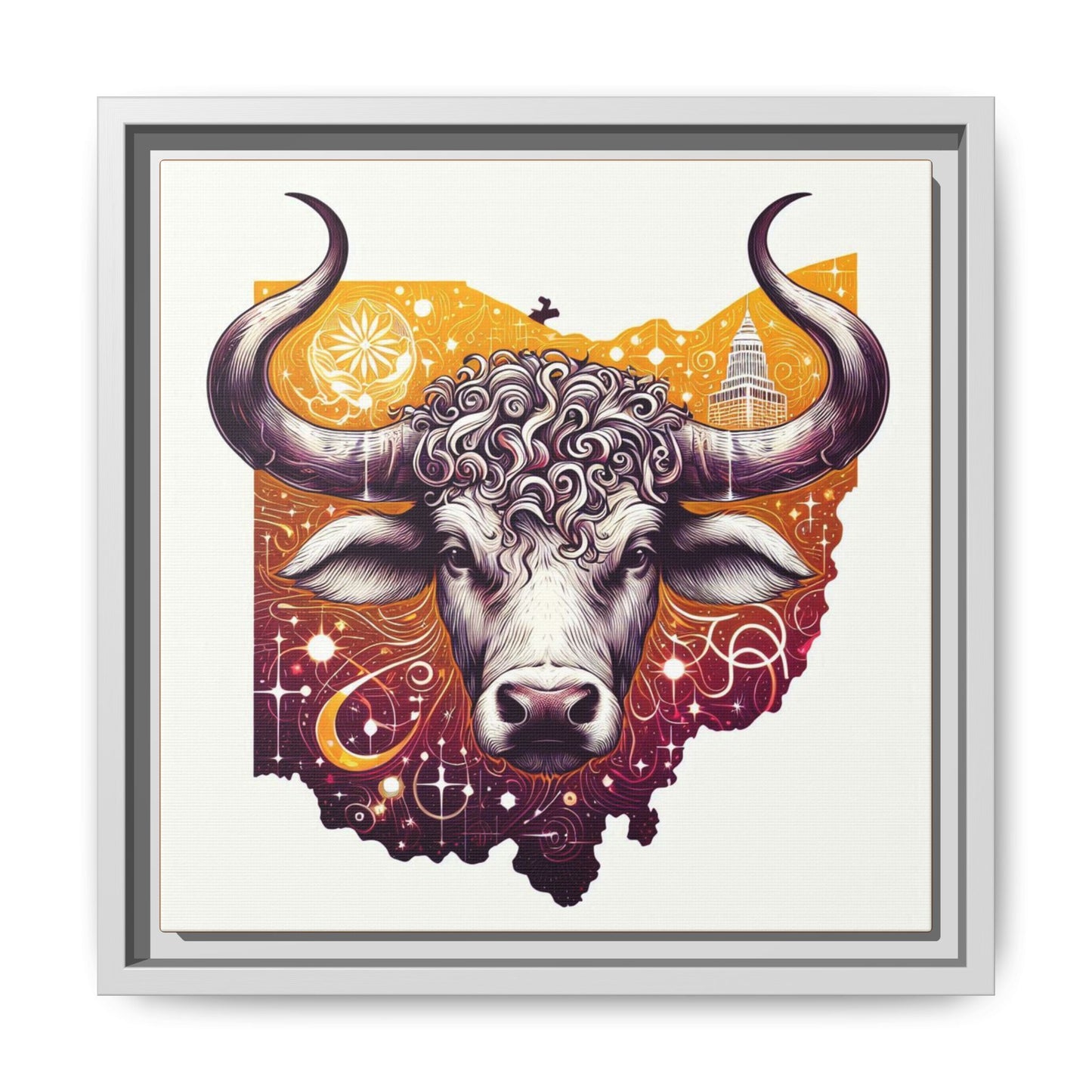 Ohio Bull Artwork - Multi-Color Framed Canvas Print