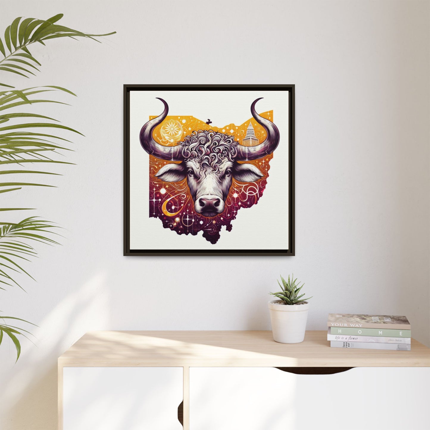 Ohio Bull Artwork - Multi-Color Framed Canvas Print
