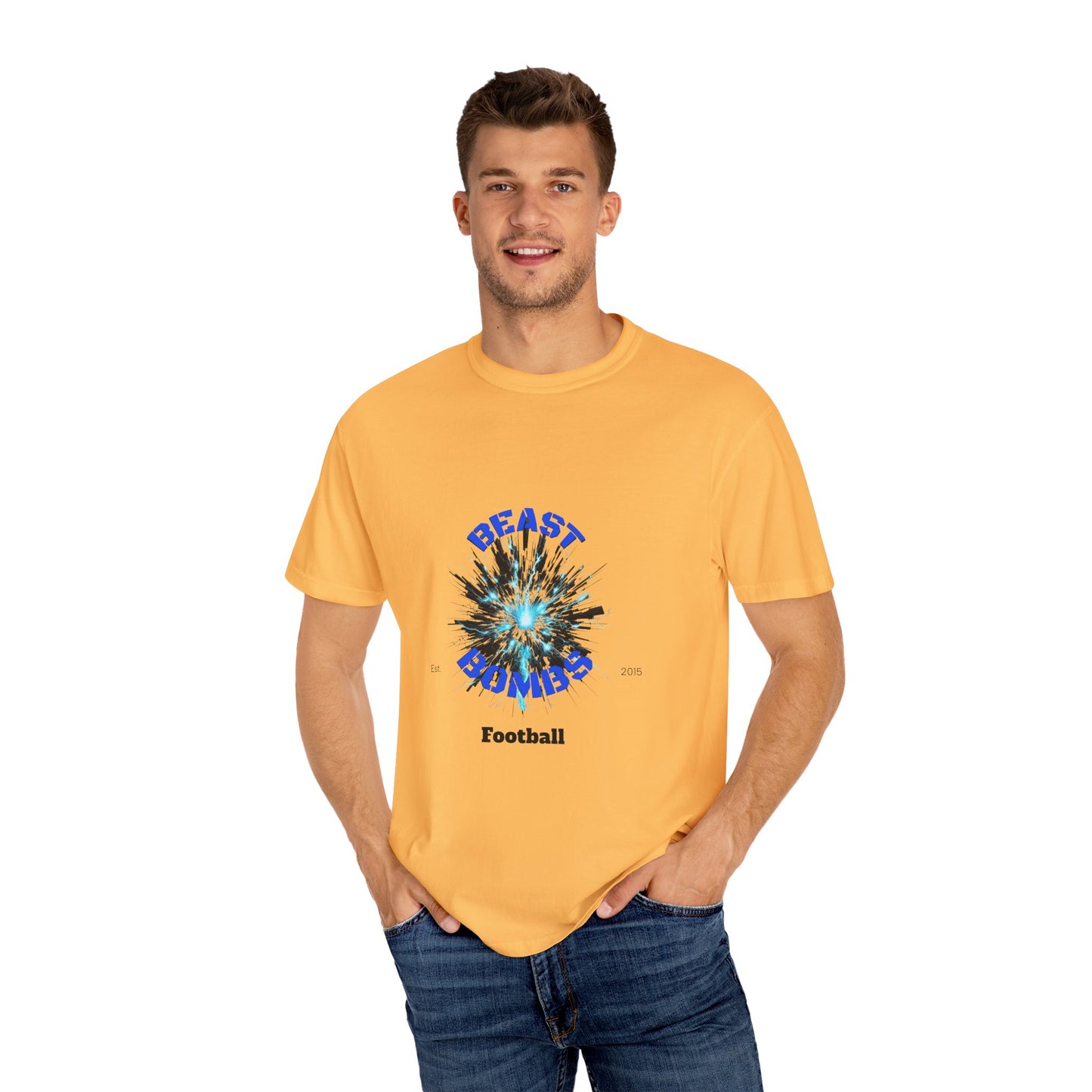 Beast Bombs Unisex Garment-Dyed Football T-Shirt – Bold Graphic Tee for Sports Fans