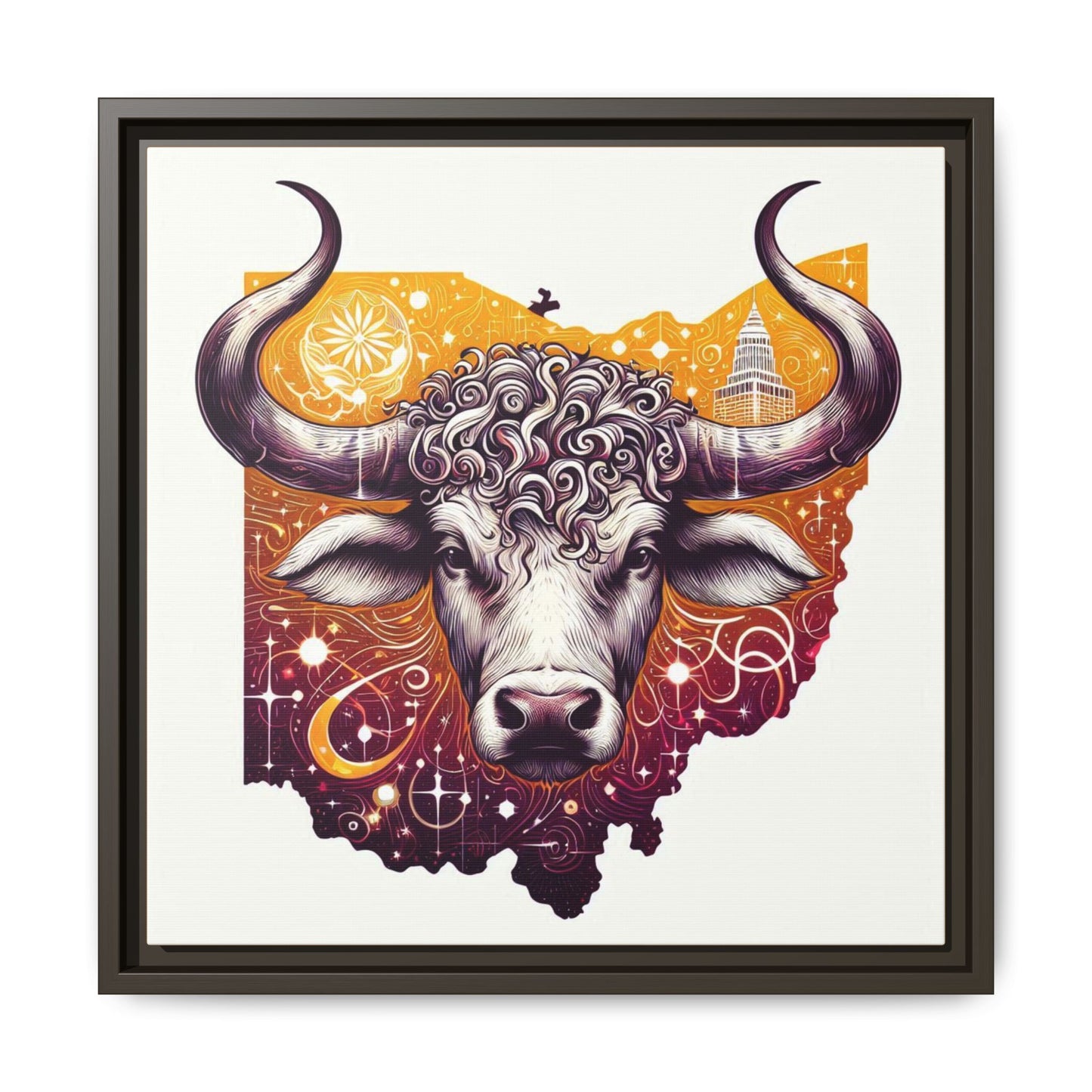 Ohio Bull Artwork - Multi-Color Framed Canvas Print