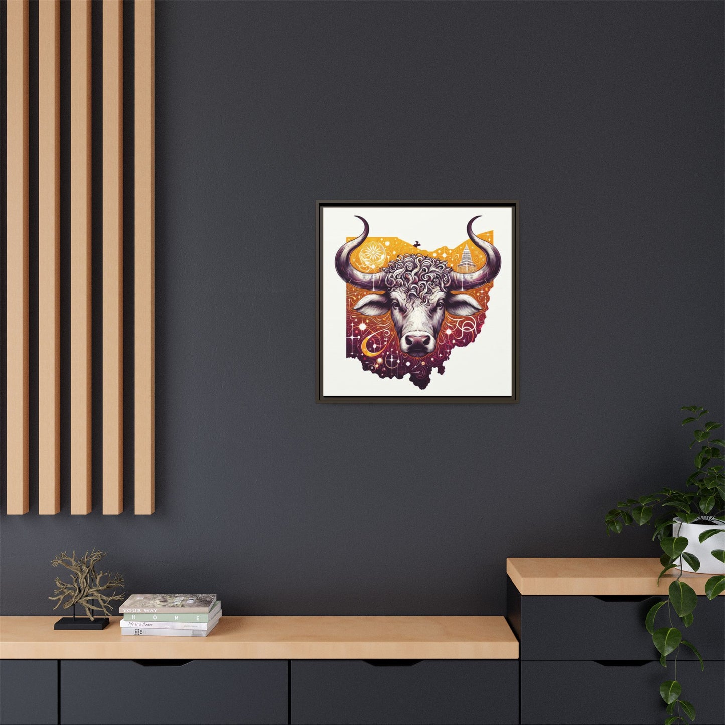 Ohio Bull Artwork - Multi-Color Framed Canvas Print