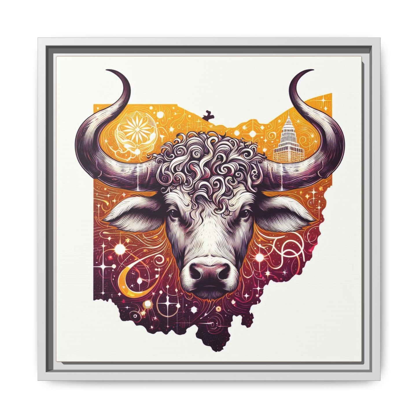 Ohio Bull Artwork - Multi-Color Framed Canvas Print