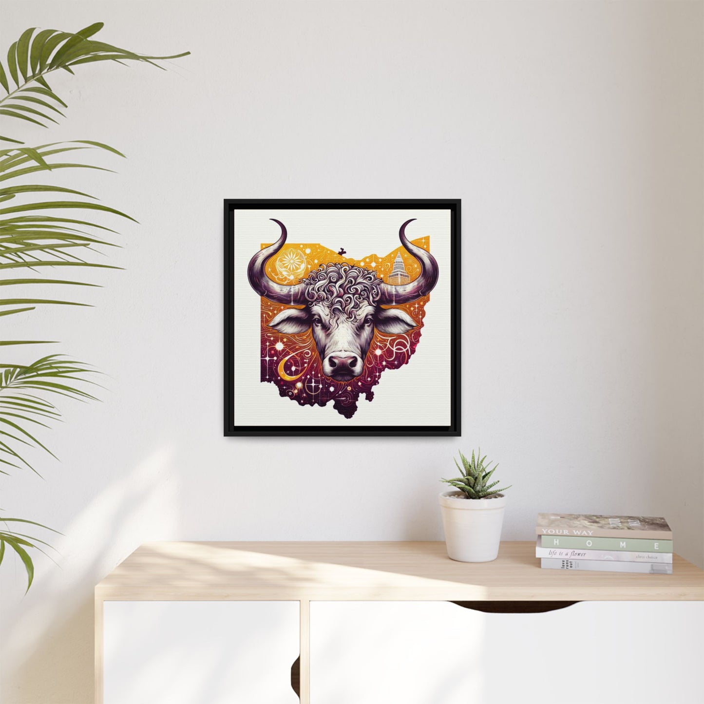 Ohio Bull Artwork - Multi-Color Framed Canvas Print