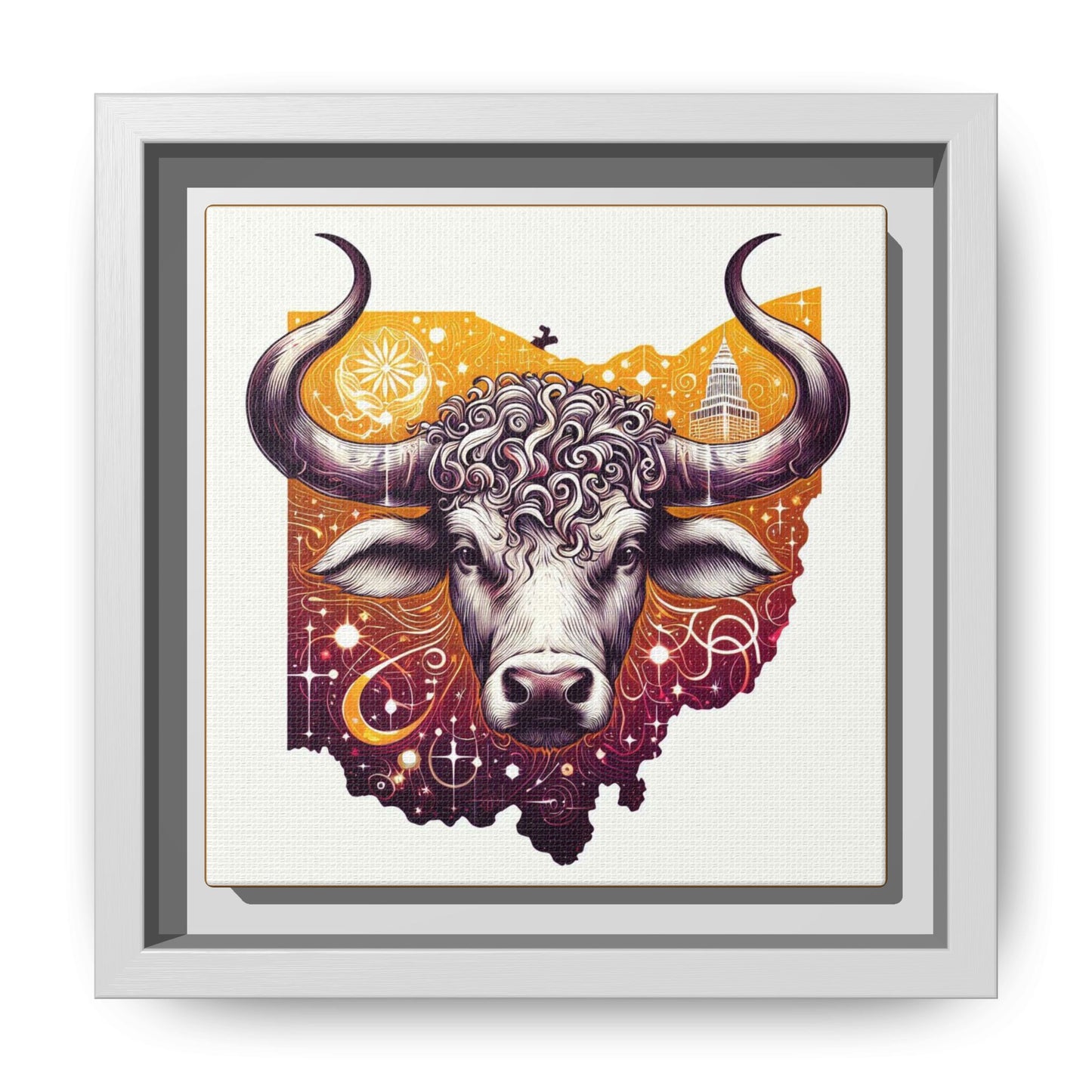 Ohio Bull Artwork - Multi-Color Framed Canvas Print