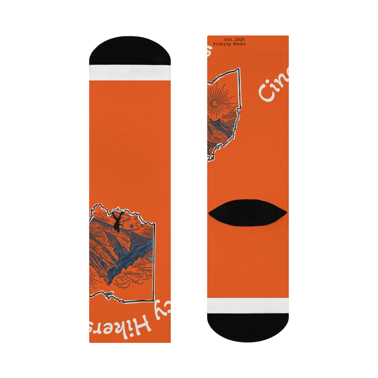 Cincy Hikers Crew Socks — Orange Mountain Hiking Graphic Cushioned Socks