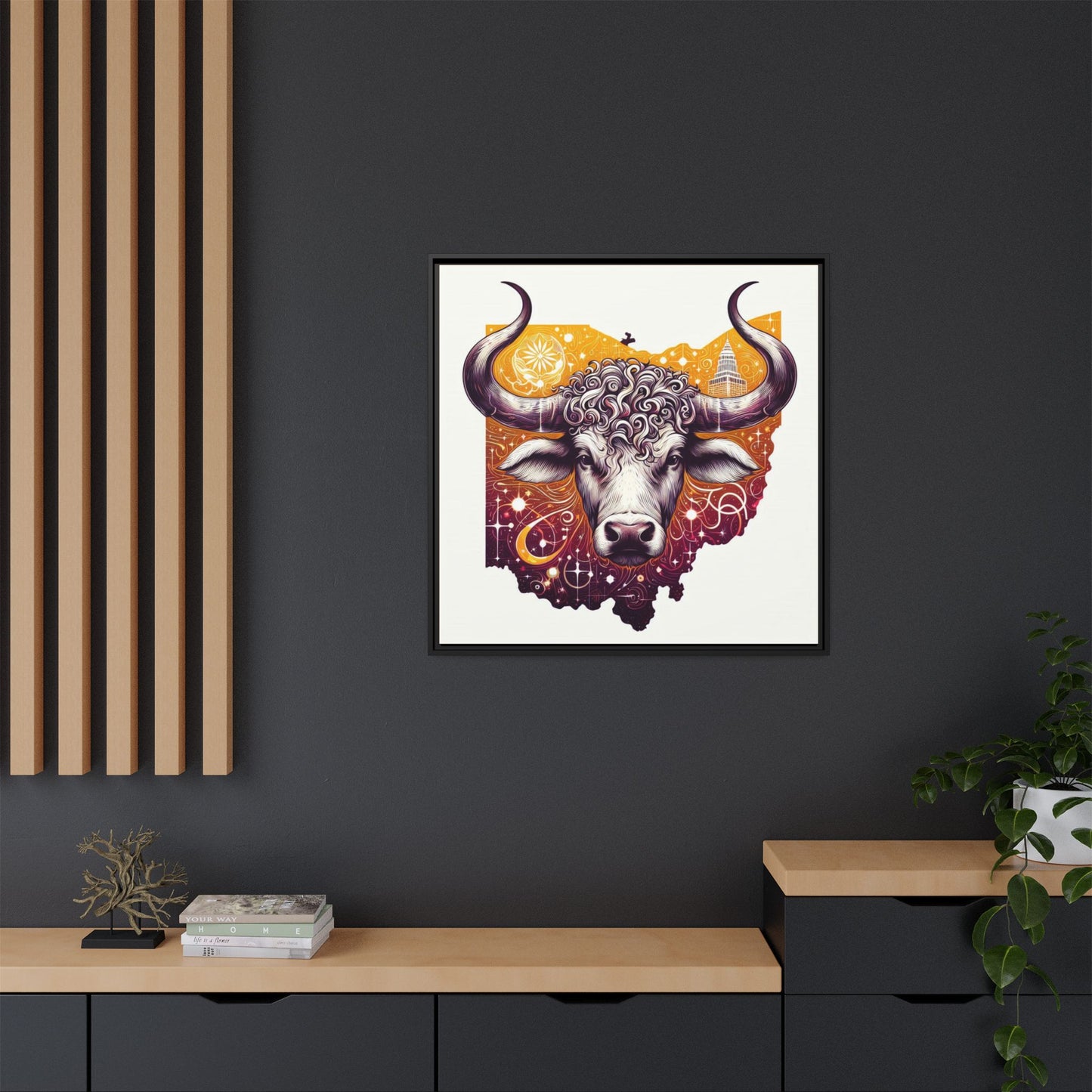 Ohio Bull Artwork - Multi-Color Framed Canvas Print