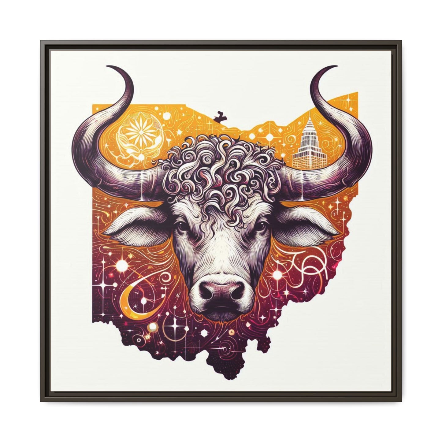 Ohio Bull Artwork - Multi-Color Framed Canvas Print