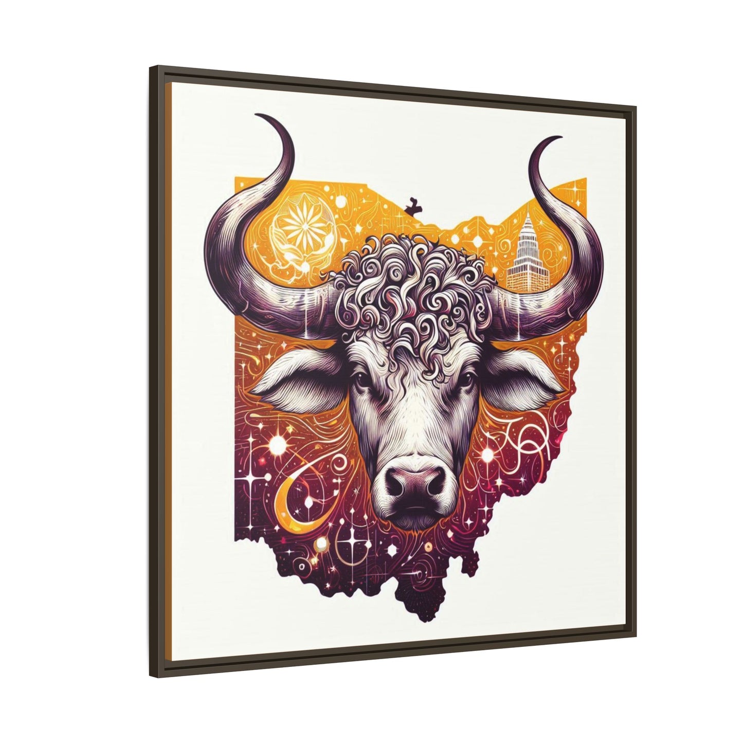 Ohio Bull Artwork - Multi-Color Framed Canvas Print