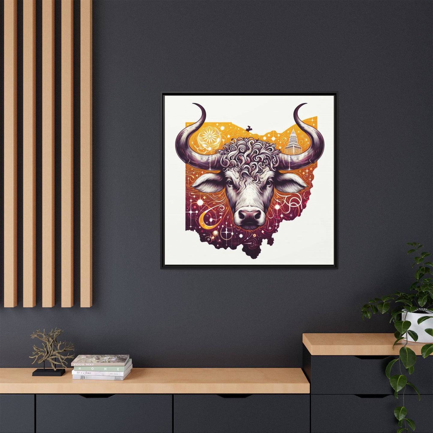 Ohio Bull Artwork - Multi-Color Framed Canvas Print