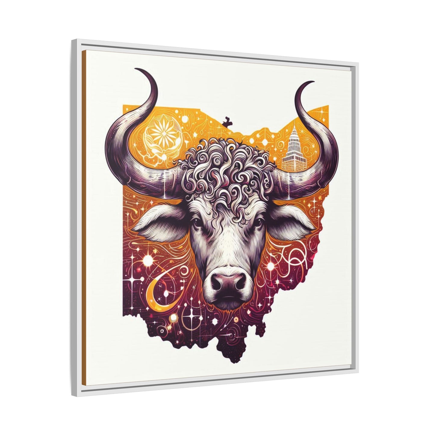 Ohio Bull Artwork - Multi-Color Framed Canvas Print