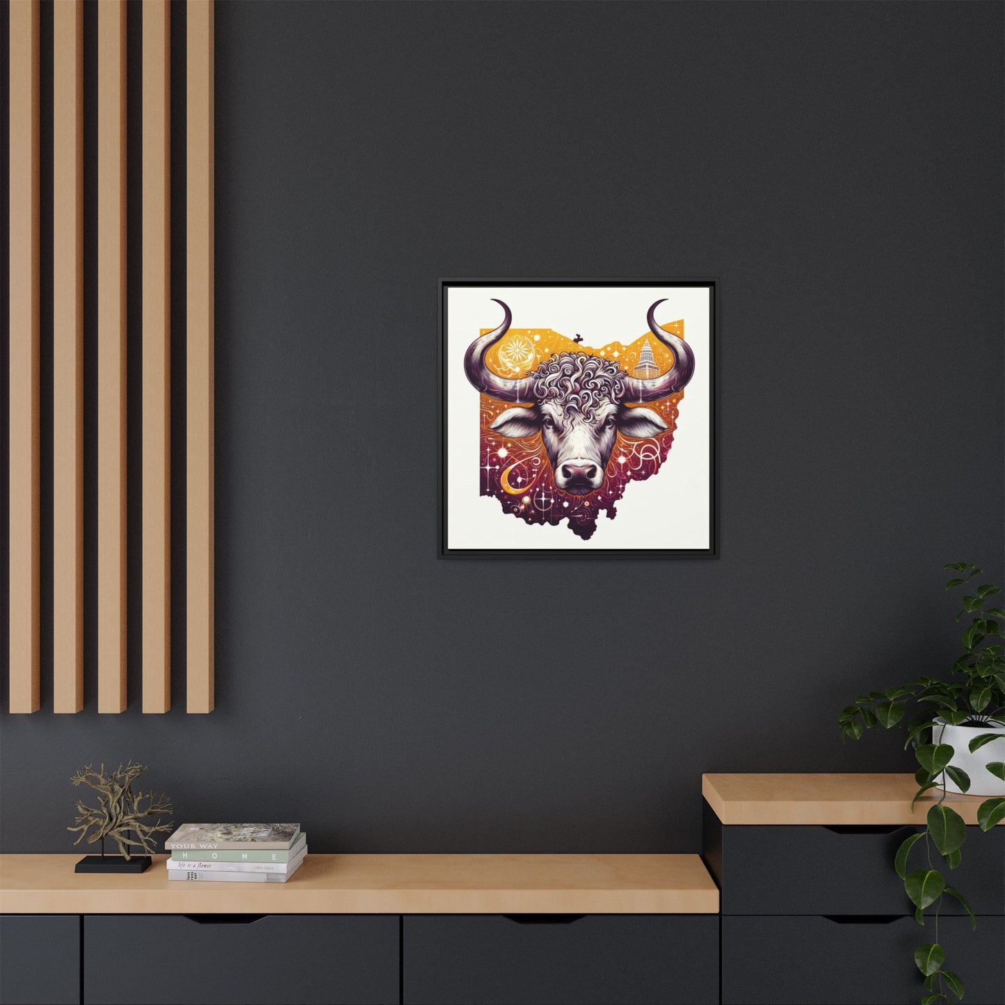 Ohio Bull Artwork - Multi-Color Framed Canvas Print