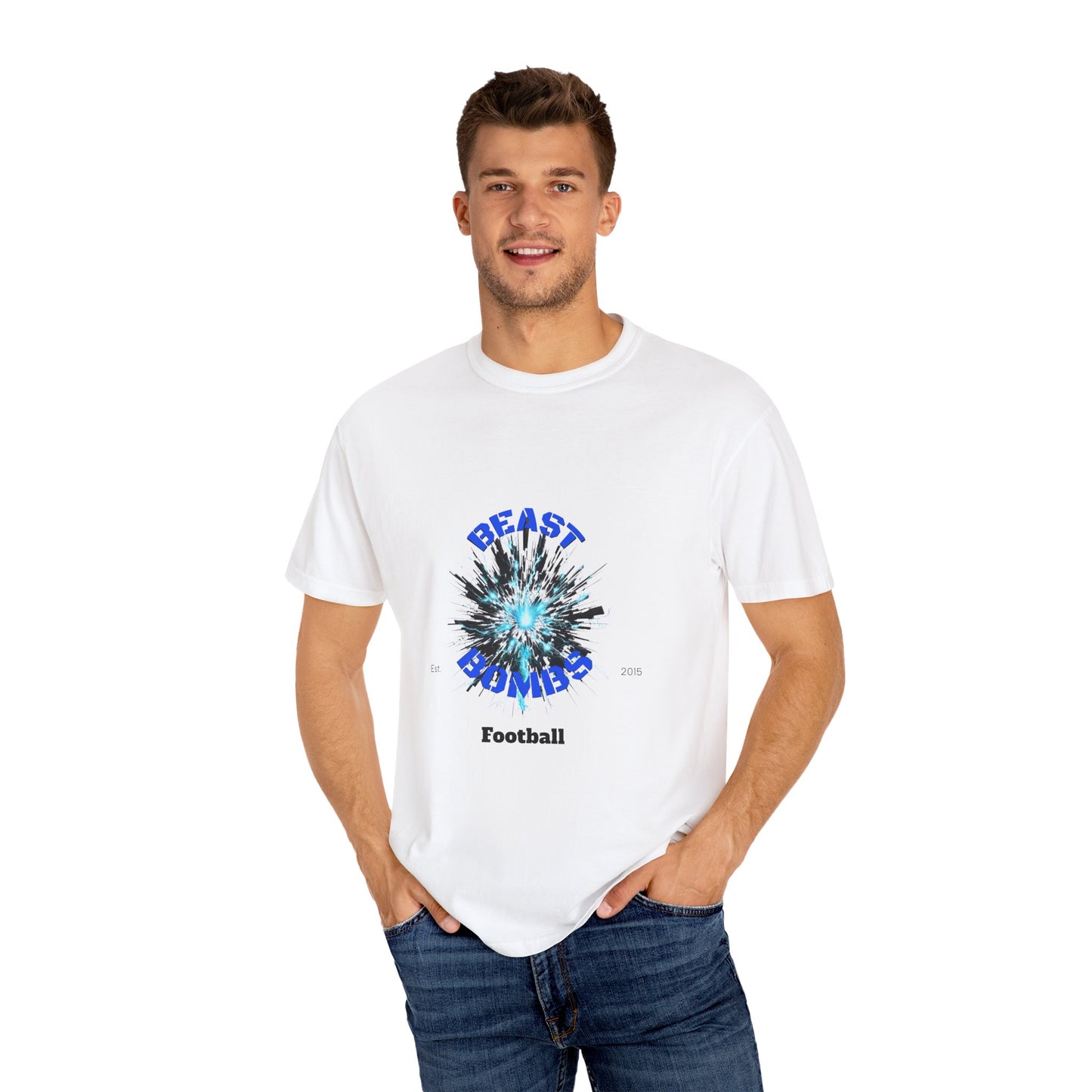 Beast Bombs Unisex Garment-Dyed Football T-Shirt – Bold Graphic Tee for Sports Fans