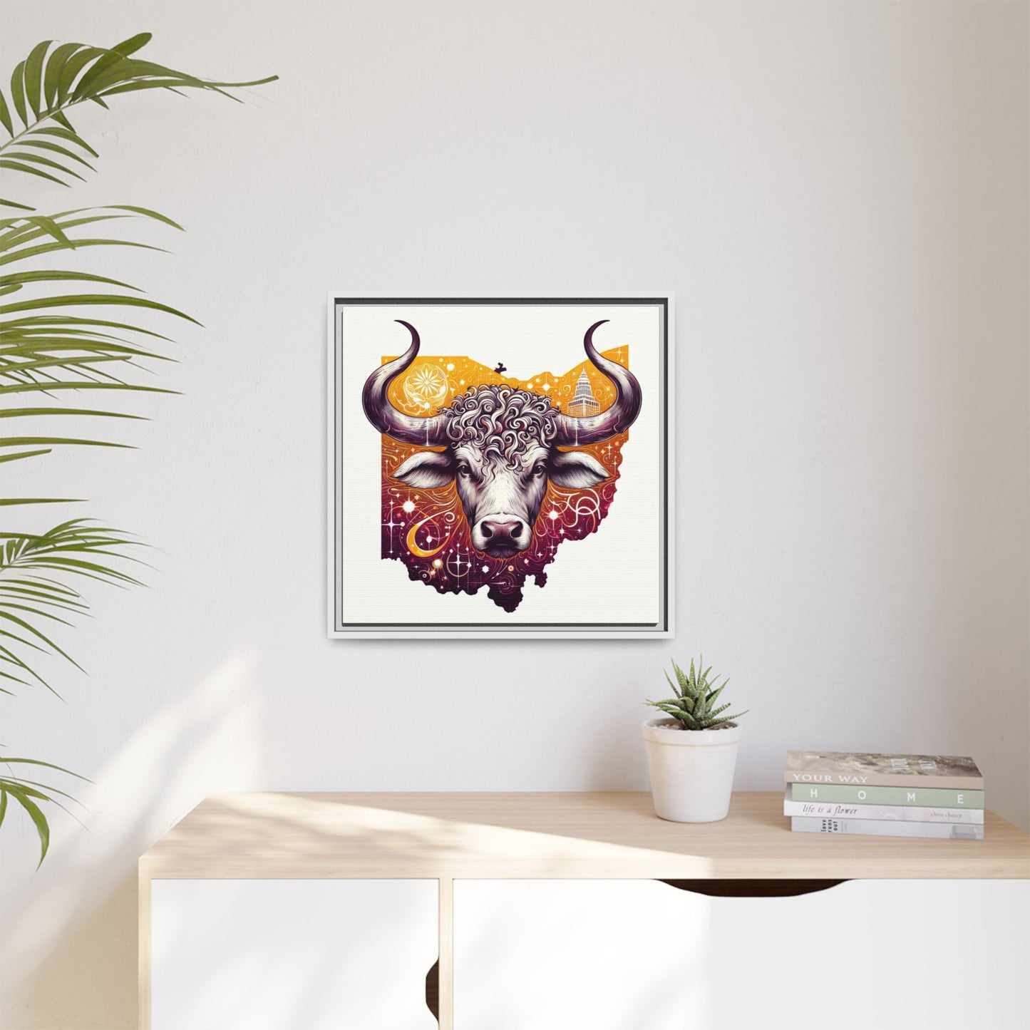 Ohio Bull Artwork - Multi-Color Framed Canvas Print