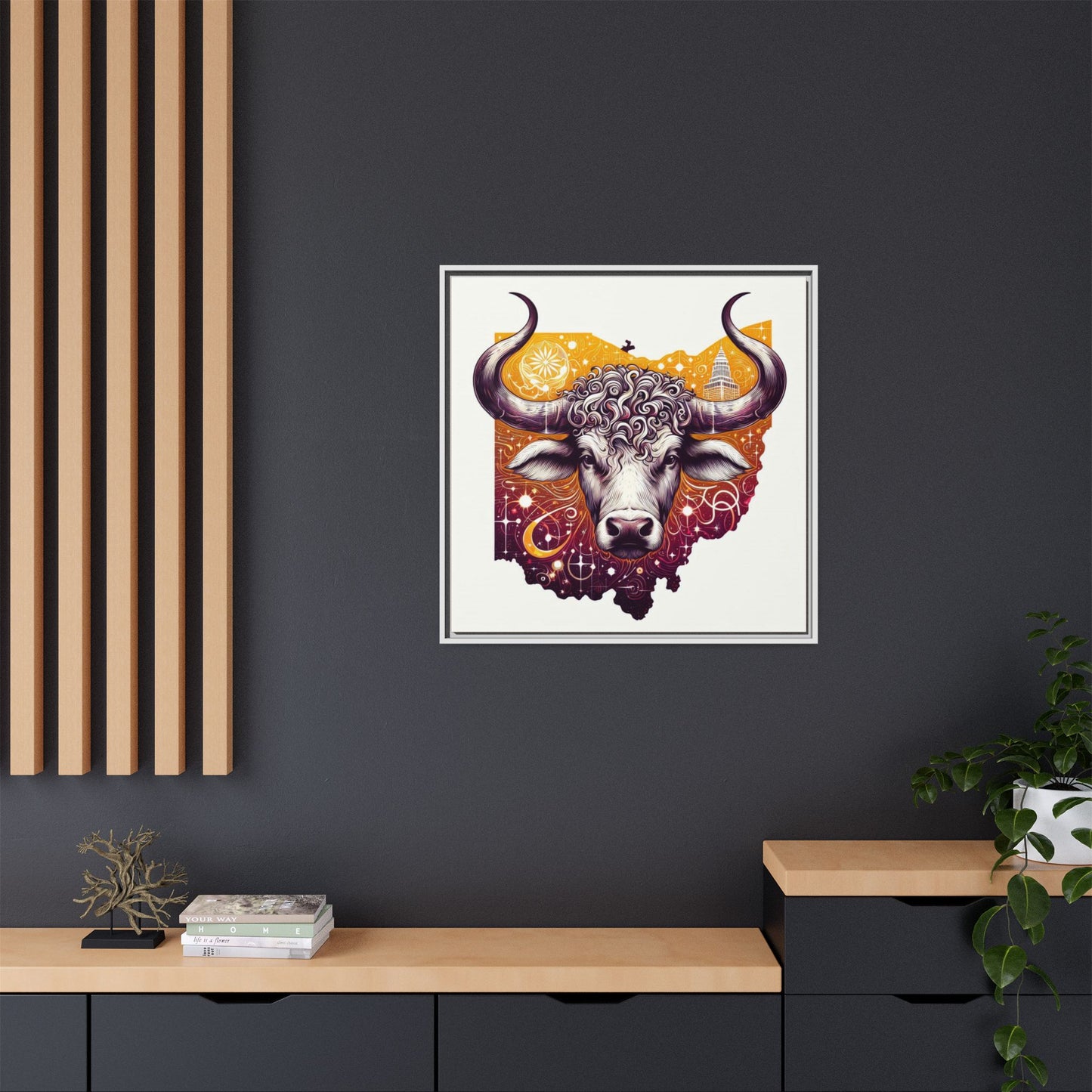 Ohio Bull Artwork - Multi-Color Framed Canvas Print