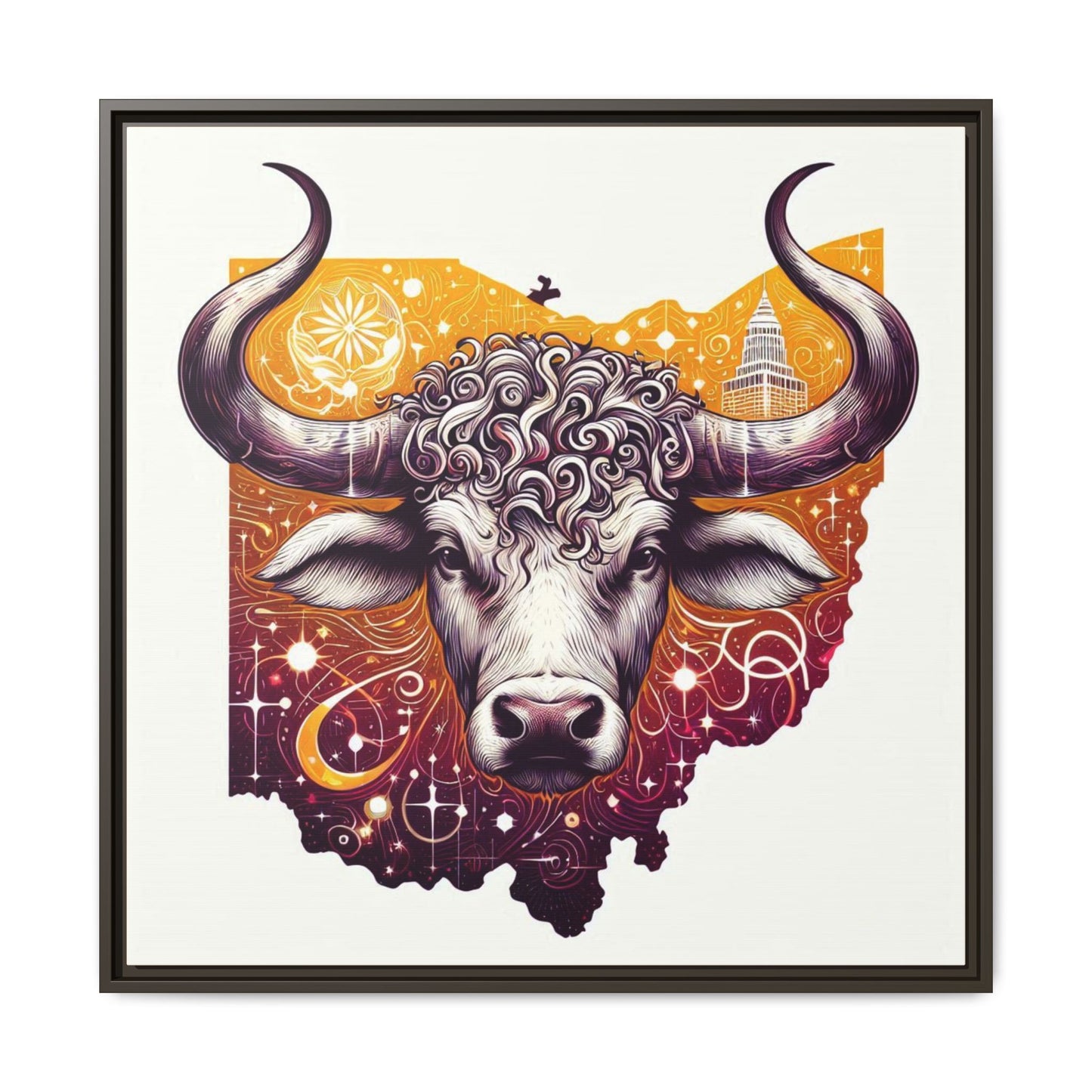 Ohio Bull Artwork - Multi-Color Framed Canvas Print
