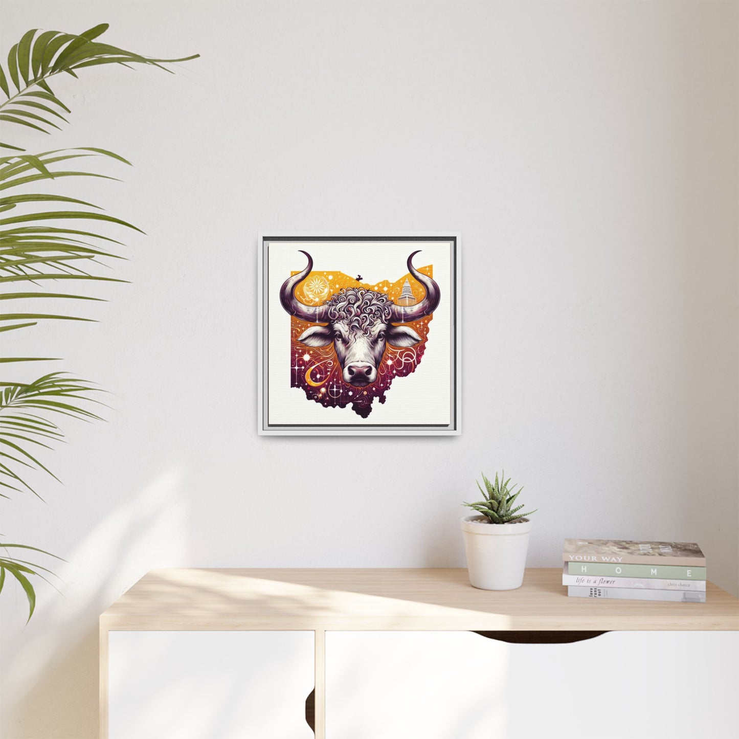 Ohio Bull Artwork - Multi-Color Framed Canvas Print