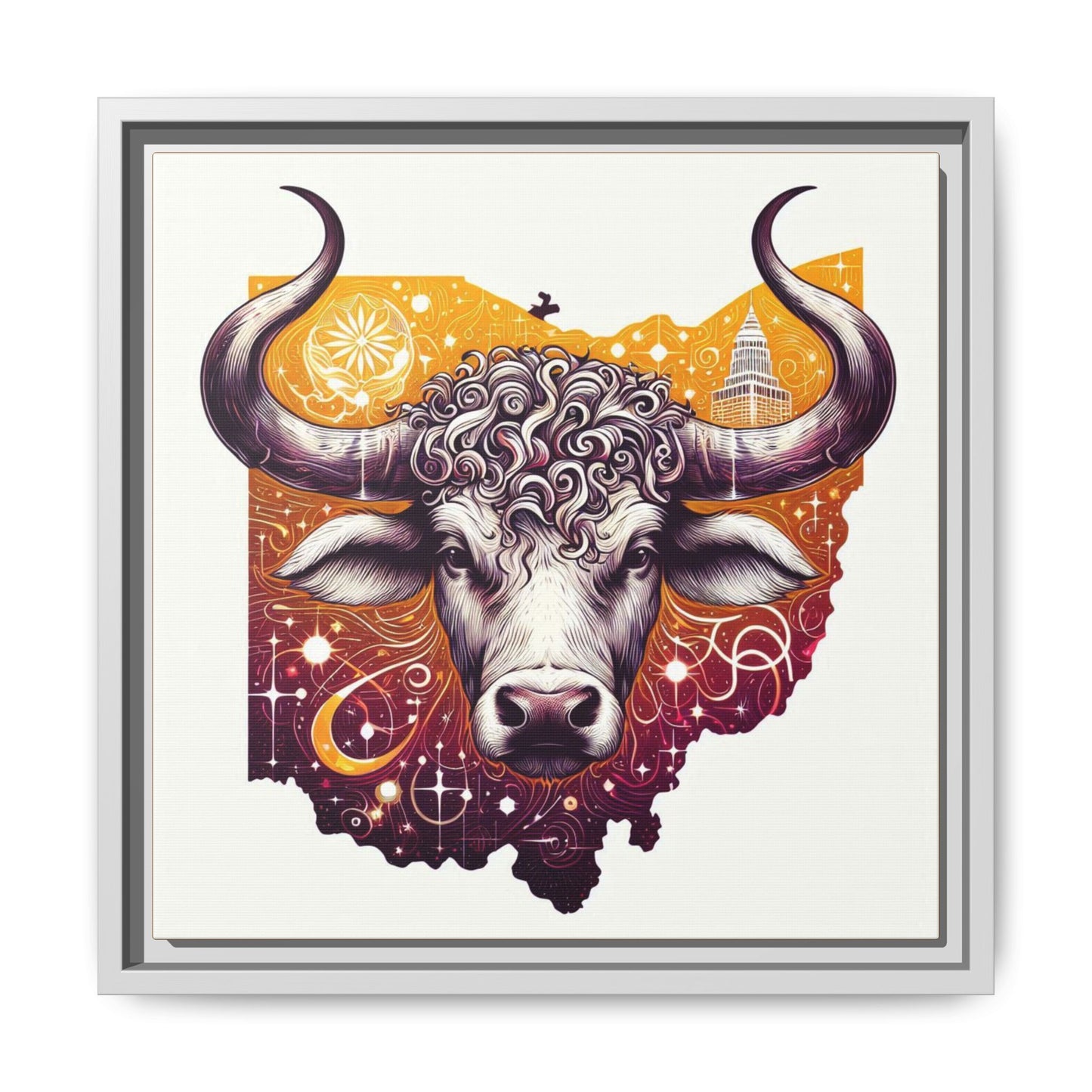 Ohio Bull Artwork - Multi-Color Framed Canvas Print