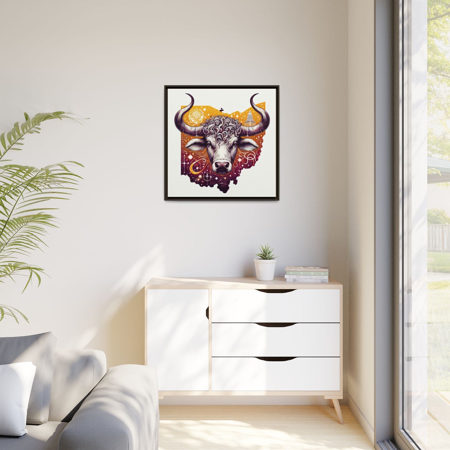 Ohio Bull Artwork - Multi-Color Framed Canvas Print