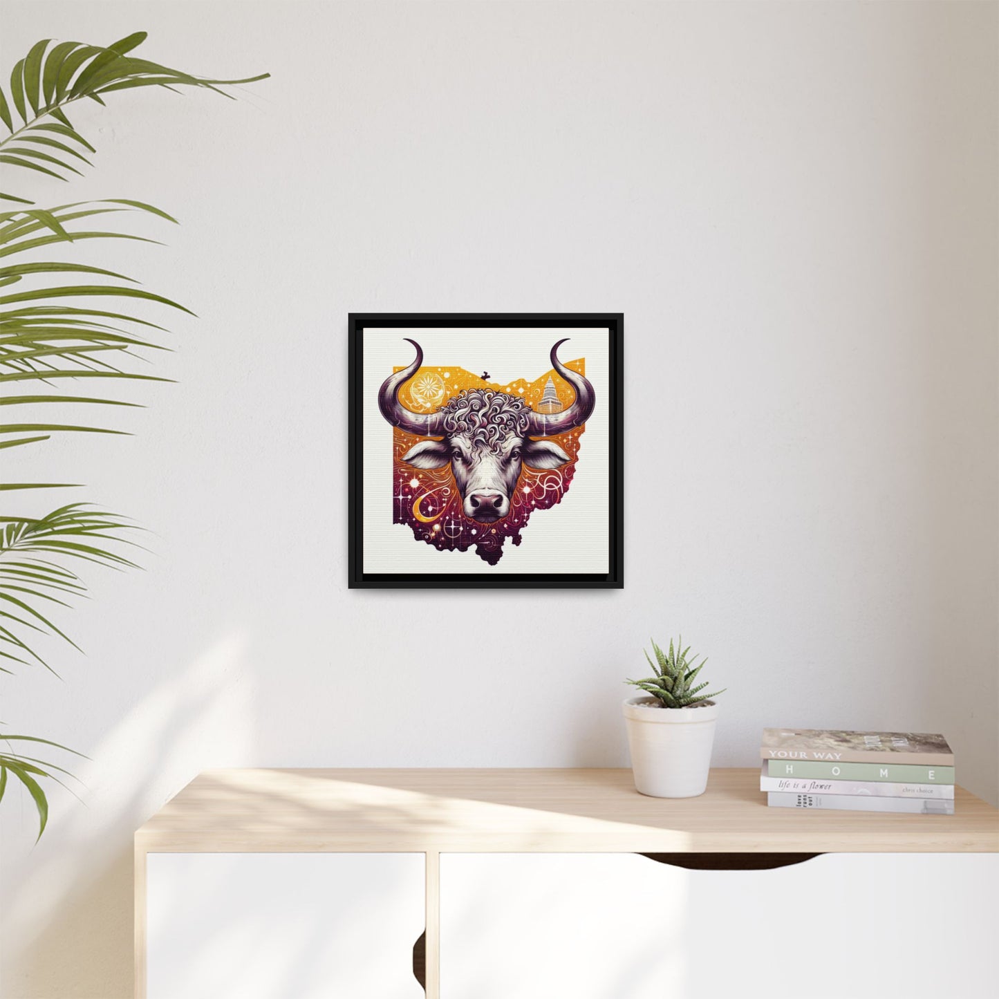 Ohio Bull Artwork - Multi-Color Framed Canvas Print