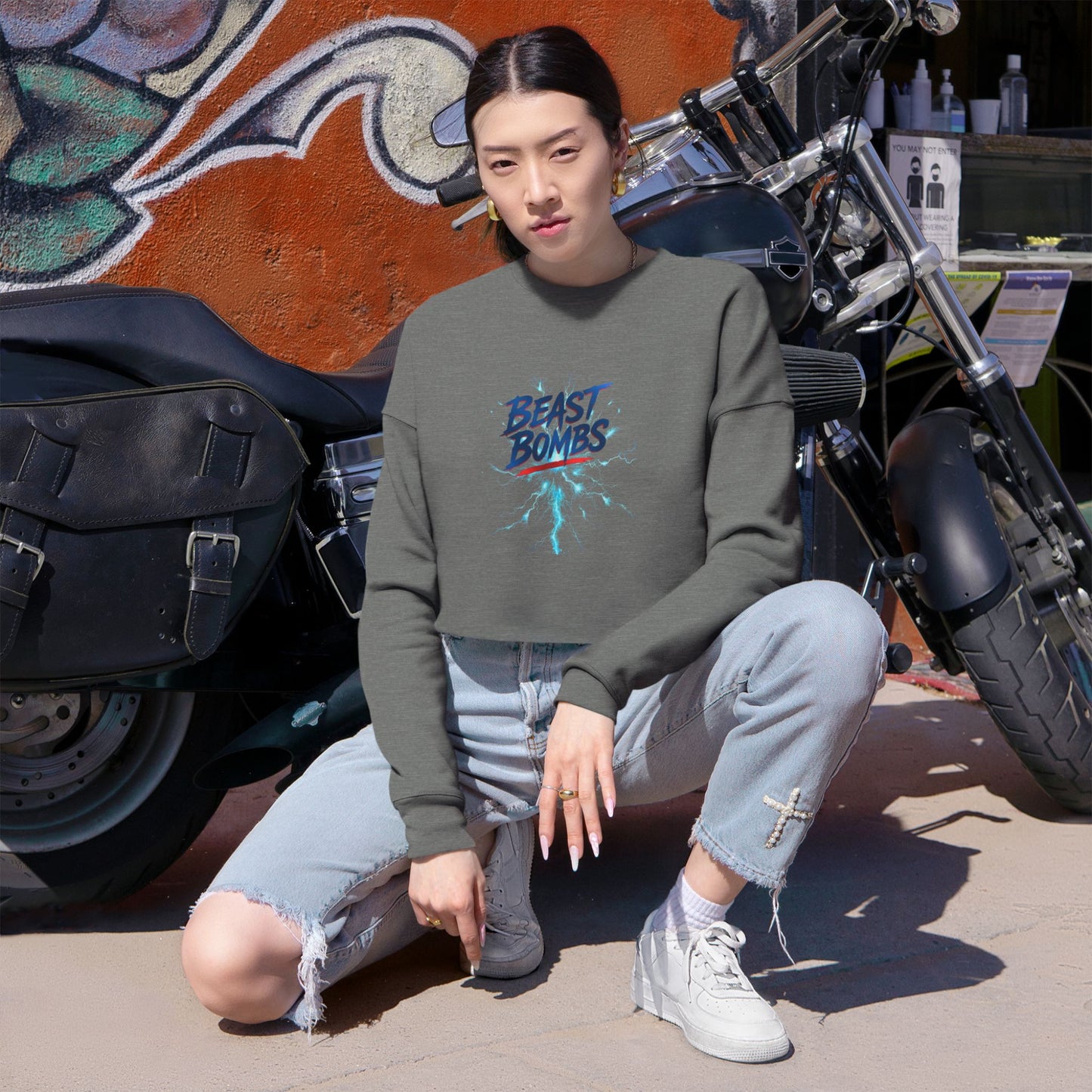Beast Bombs Women's Cropped Sweatshirt, Casual Streetwear, Workout Fashion, Gear for Her, Fall/Winter Style, Cozy Lounge Wear