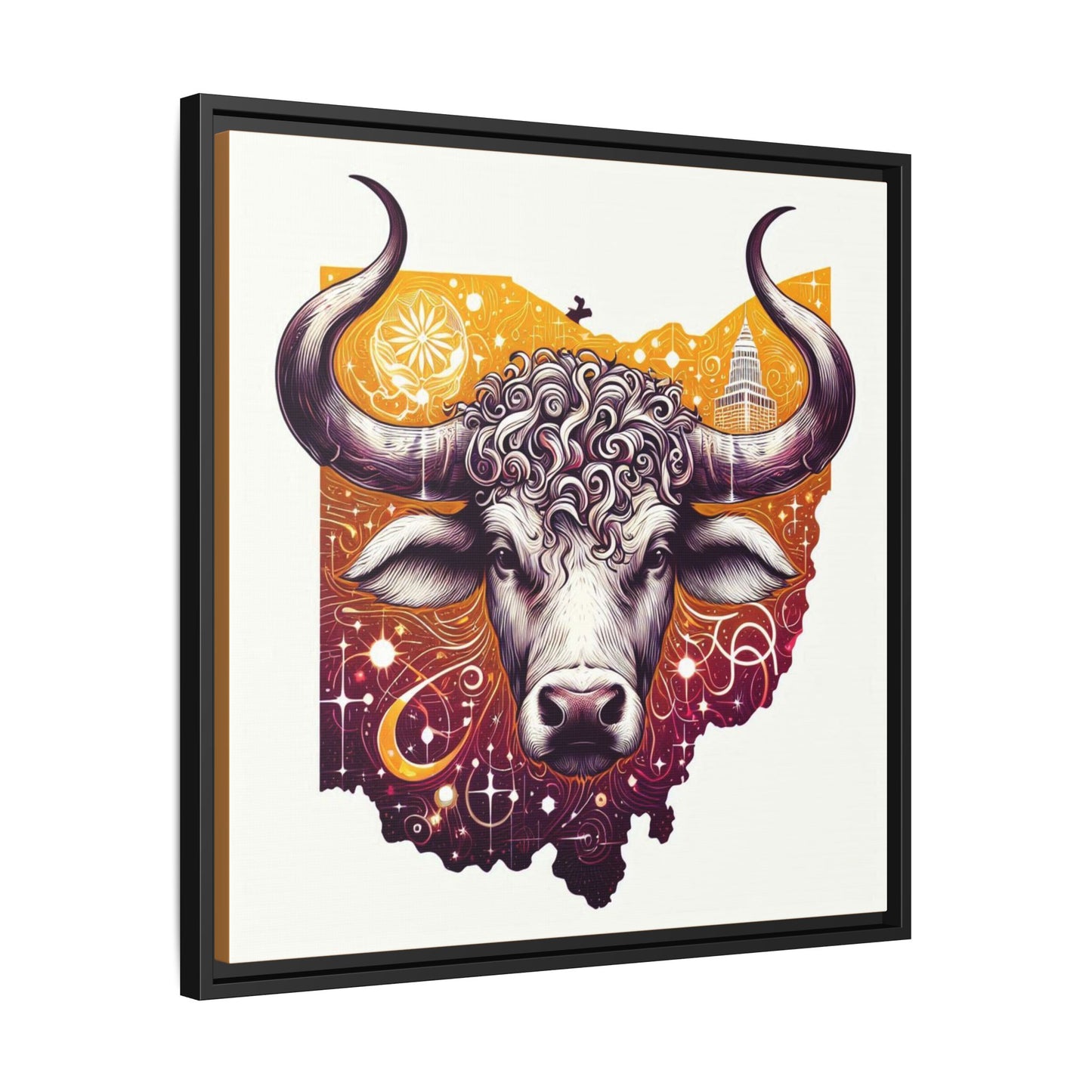 Ohio Bull Artwork - Multi-Color Framed Canvas Print