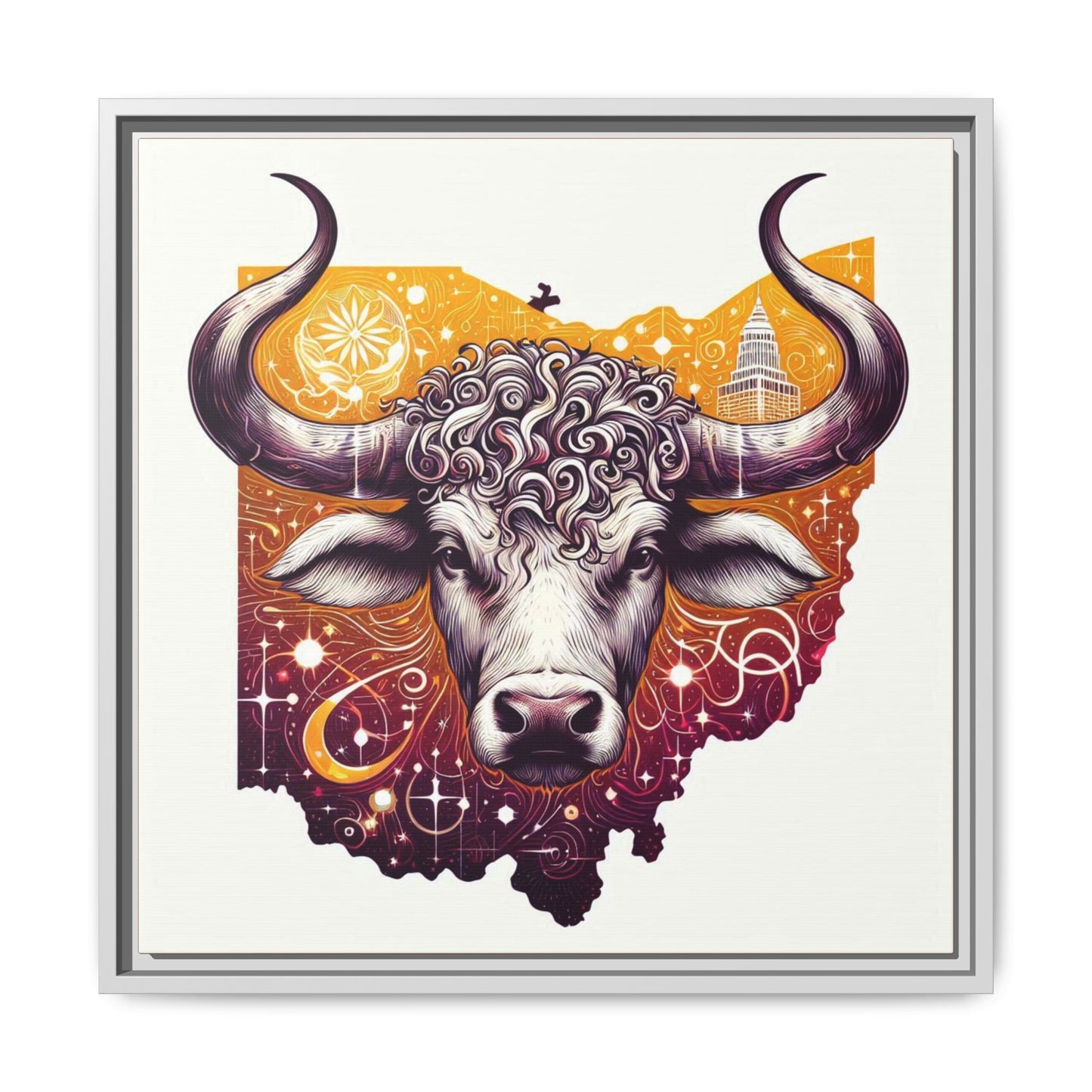 Ohio Bull Artwork - Multi-Color Framed Canvas Print