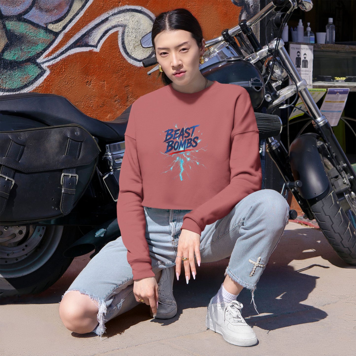 Beast Bombs Women's Cropped Sweatshirt, Casual Streetwear, Workout Fashion, Gear for Her, Fall/Winter Style, Cozy Lounge Wear