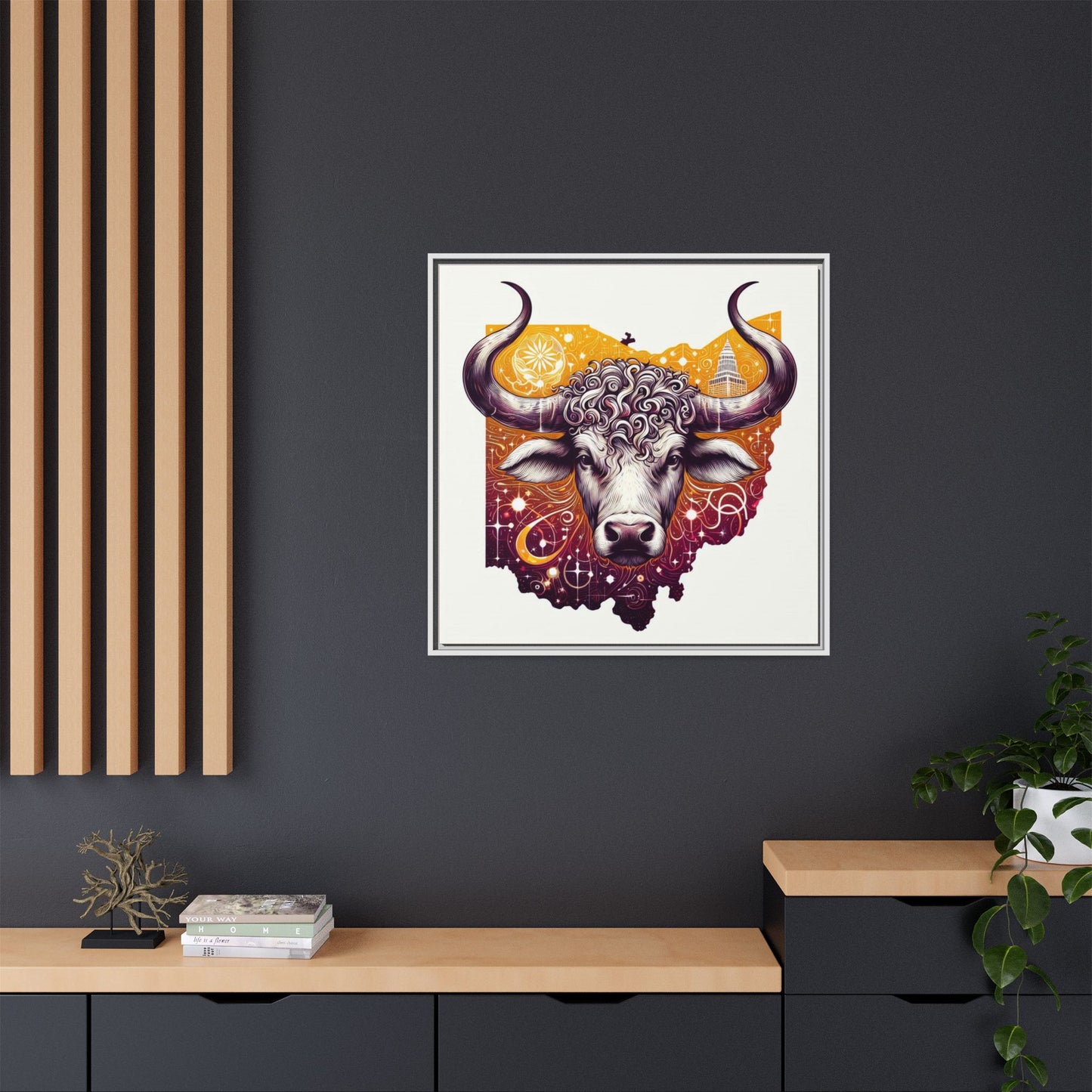 Ohio Bull Artwork - Multi-Color Framed Canvas Print