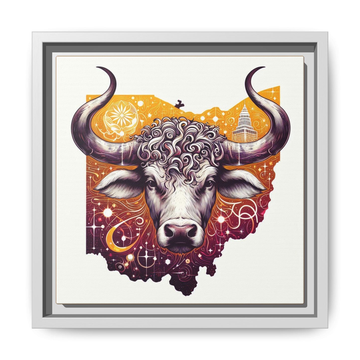 Ohio Bull Artwork - Multi-Color Framed Canvas Print