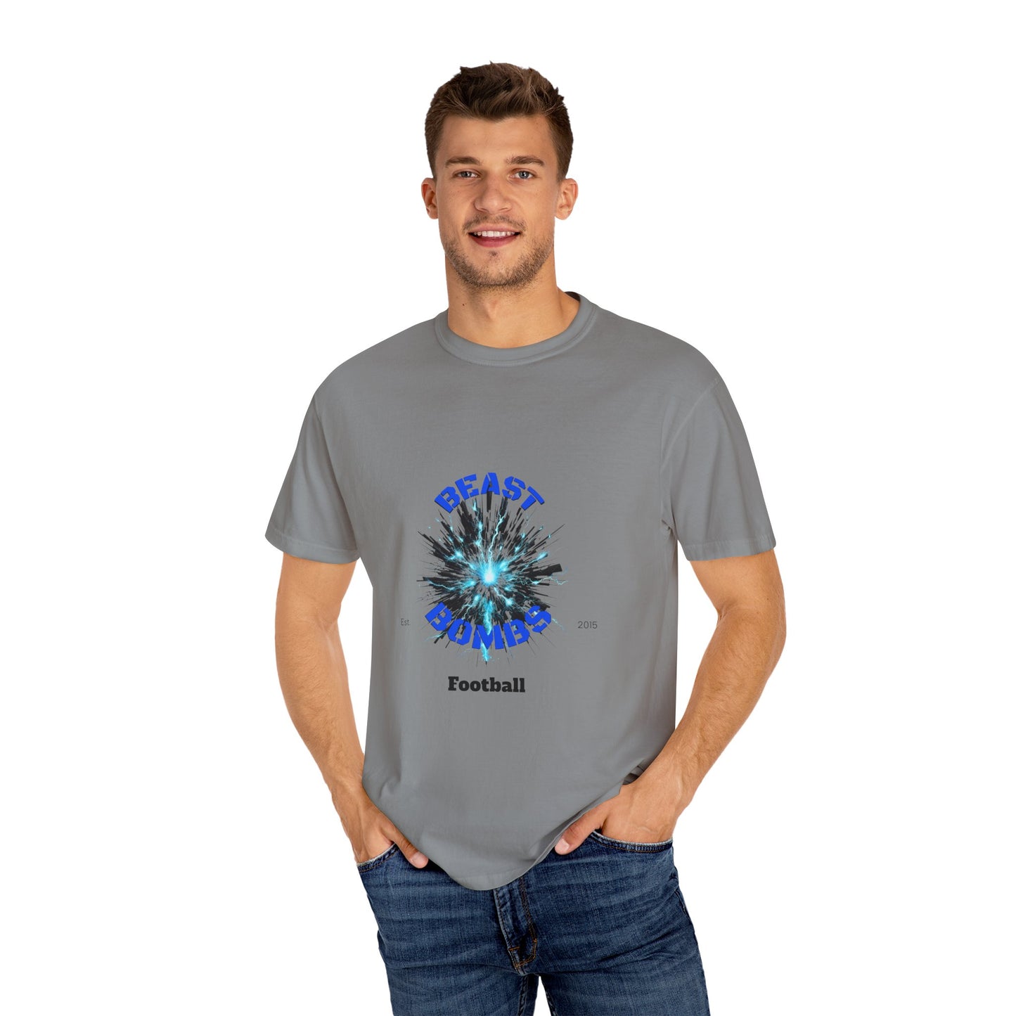 Beast Bombs Unisex Garment-Dyed Football T-Shirt – Bold Graphic Tee for Sports Fans