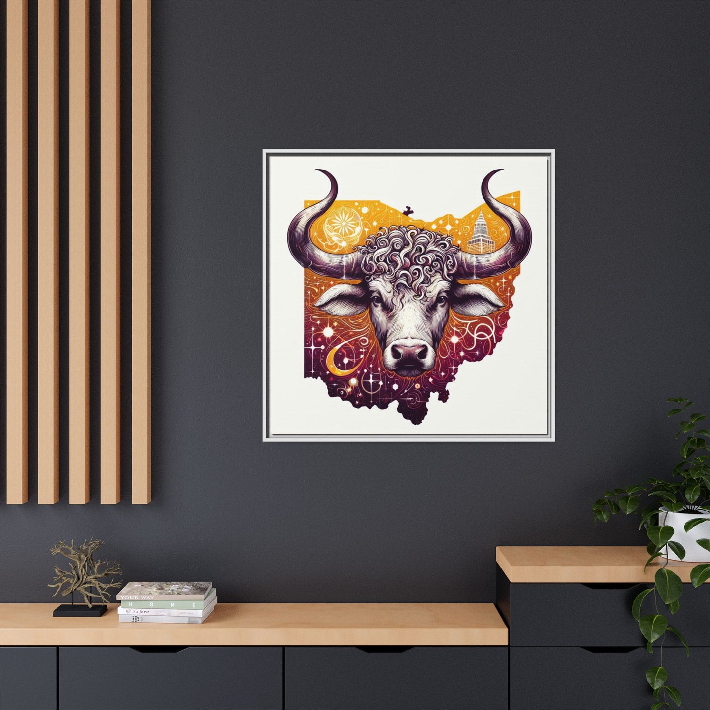 Ohio Bull Artwork - Multi-Color Framed Canvas Print