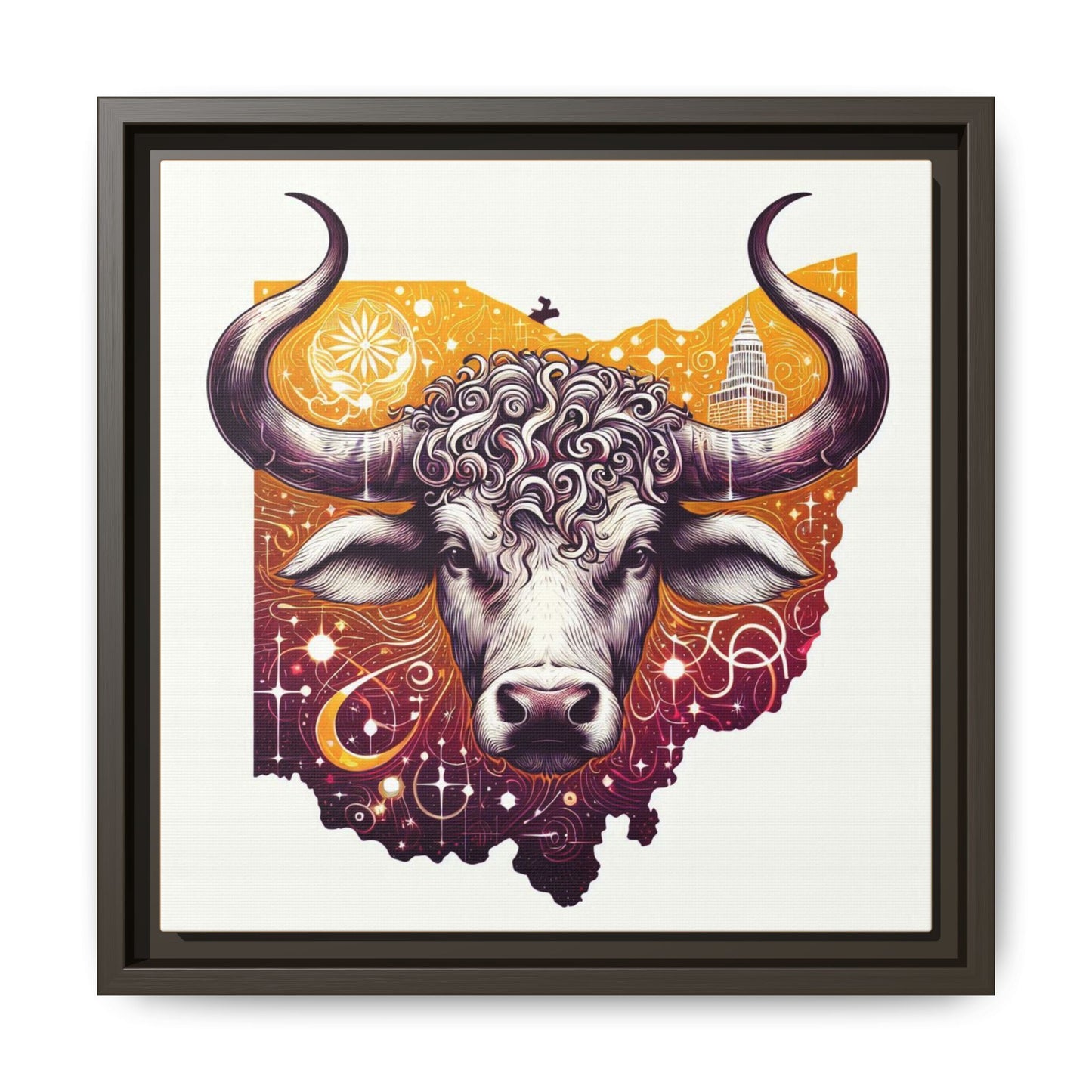 Ohio Bull Artwork - Multi-Color Framed Canvas Print