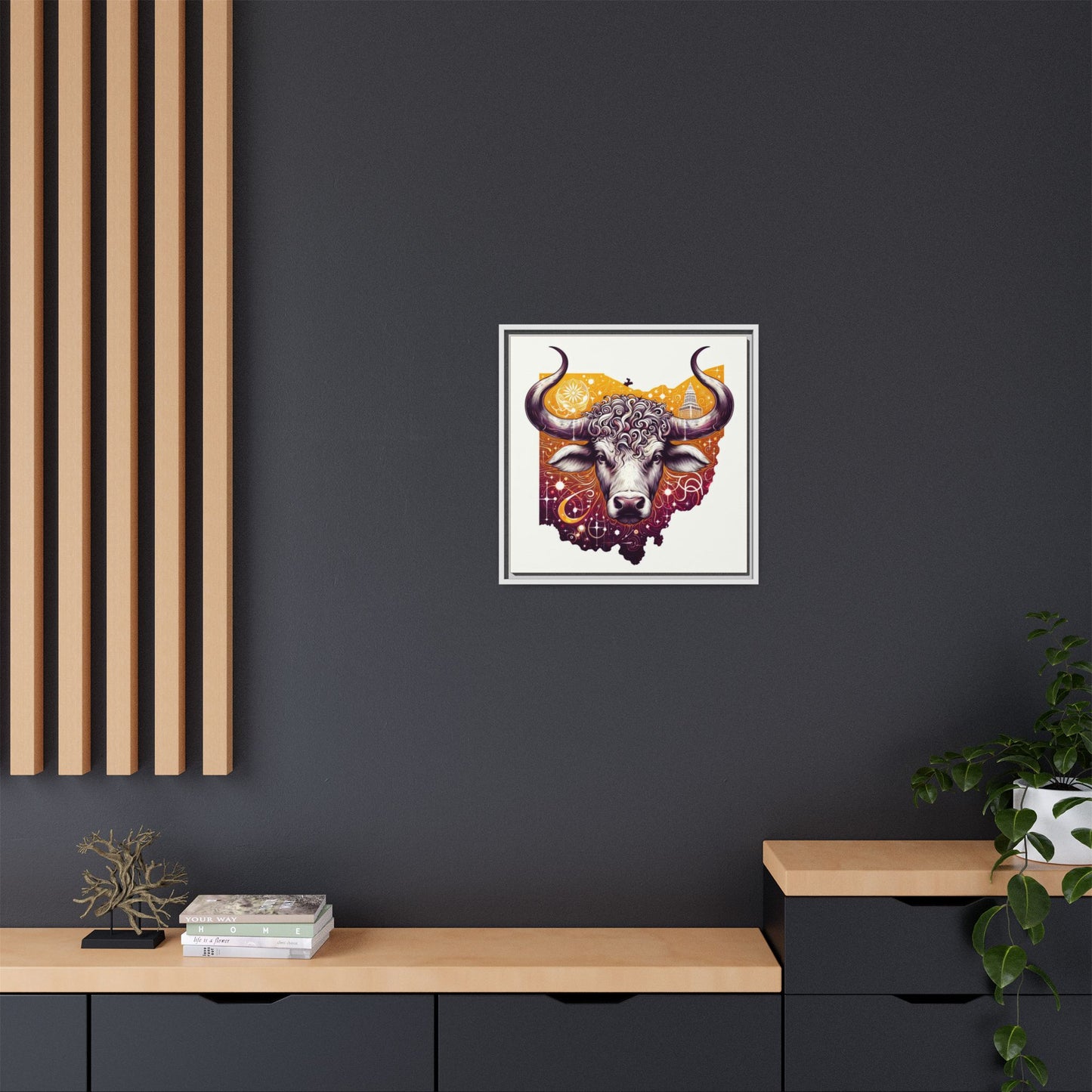 Ohio Bull Artwork - Multi-Color Framed Canvas Print
