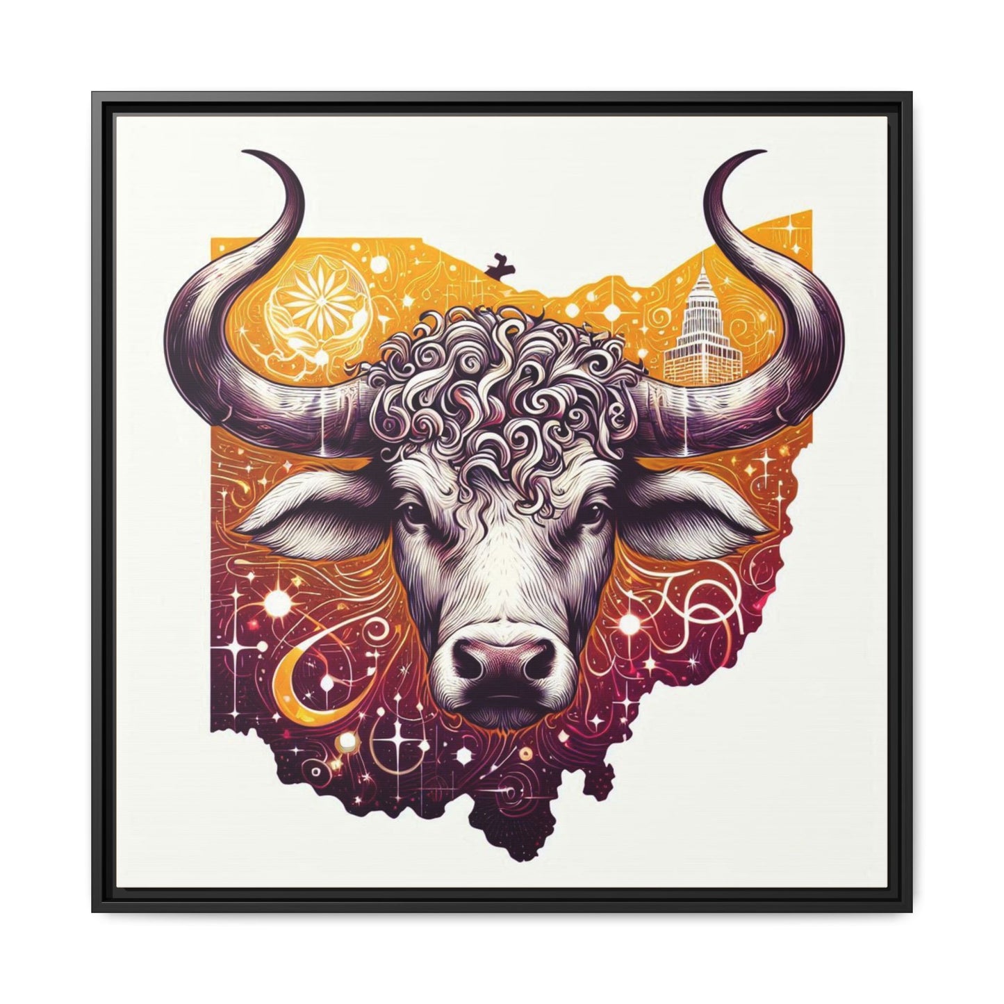 Ohio Bull Artwork - Multi-Color Framed Canvas Print