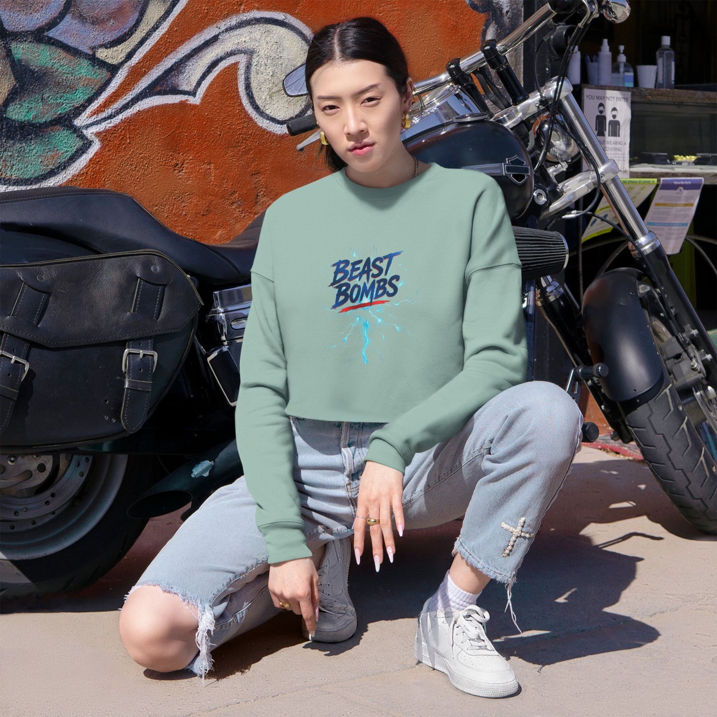 Beast Bombs Women's Cropped Sweatshirt, Casual Streetwear, Workout Fashion, Gear for Her, Fall/Winter Style, Cozy Lounge Wear