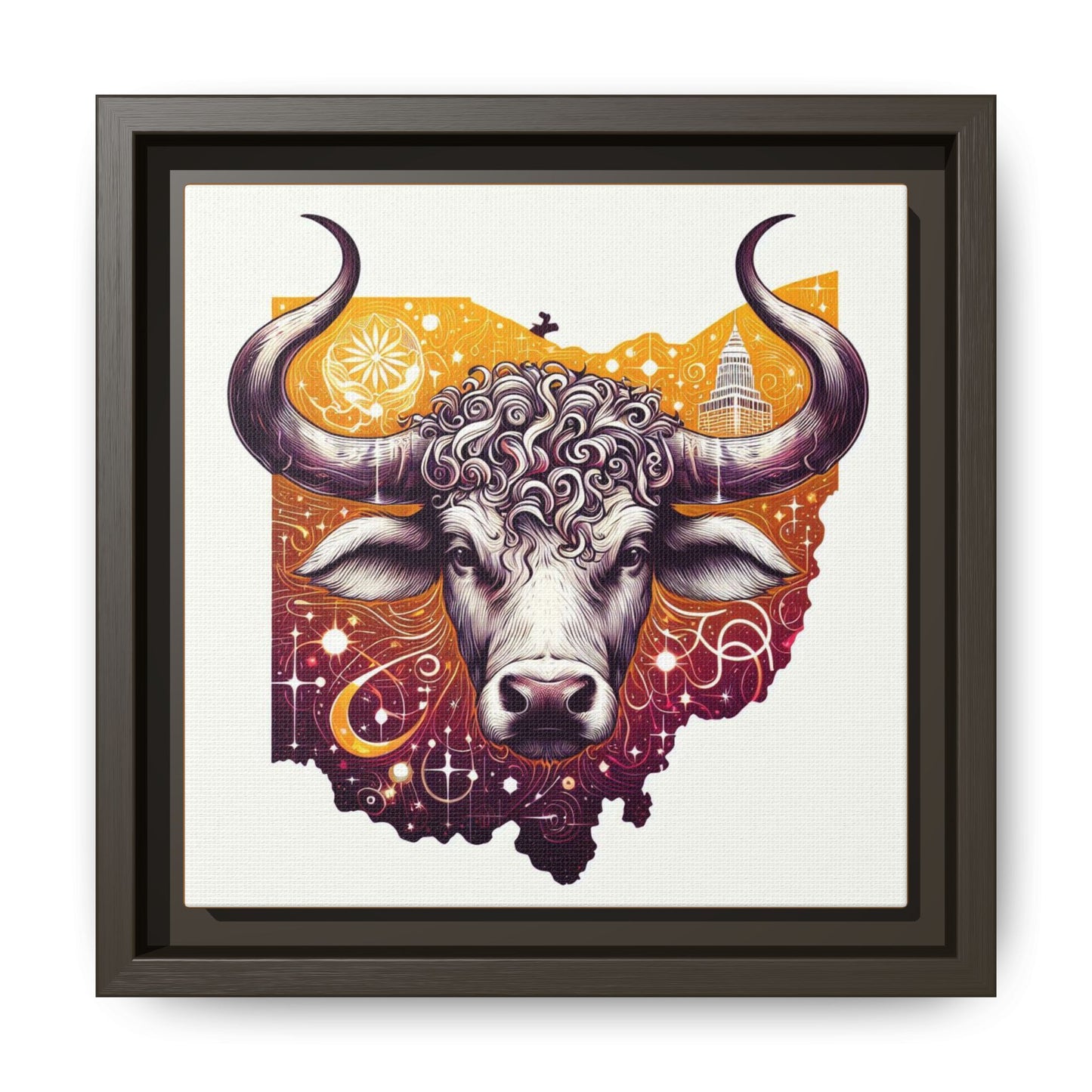 Ohio Bull Artwork - Multi-Color Framed Canvas Print