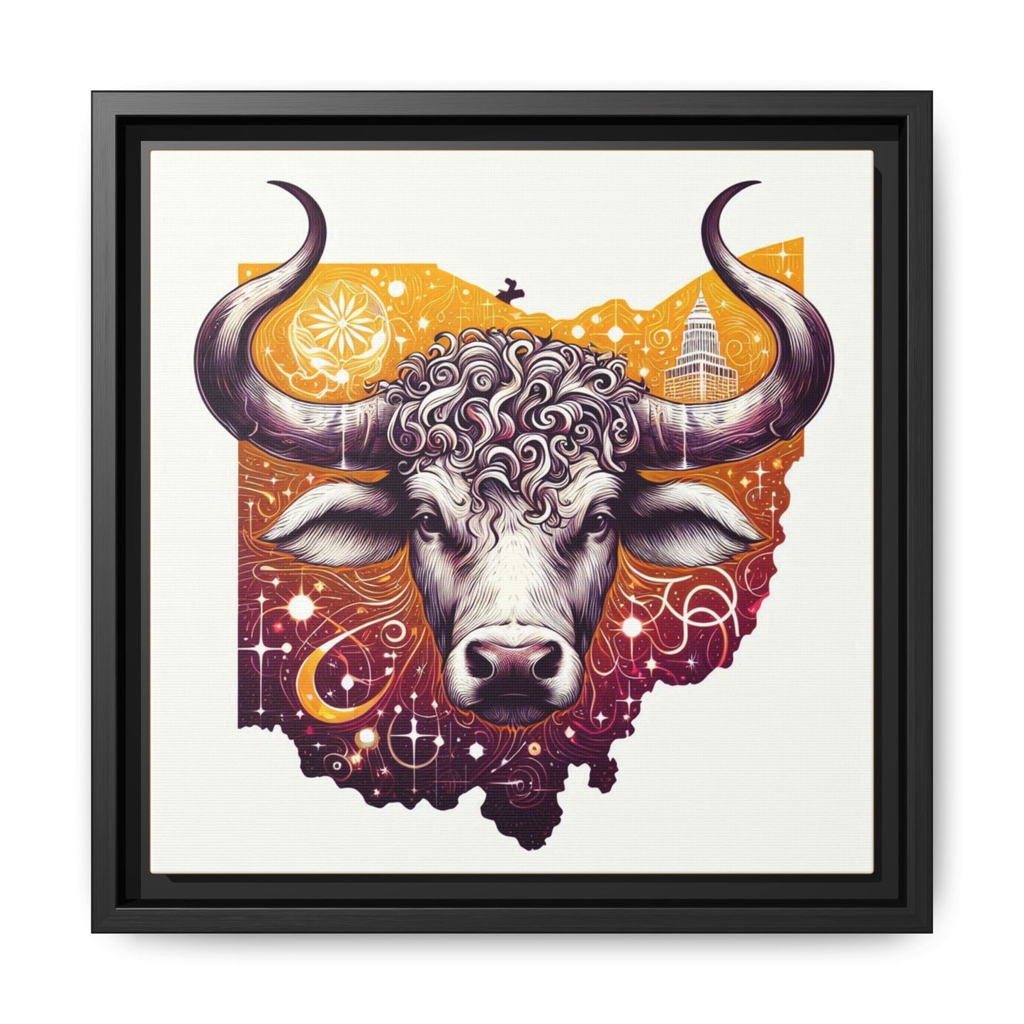 Ohio Bull Artwork - Multi-Color Framed Canvas Print