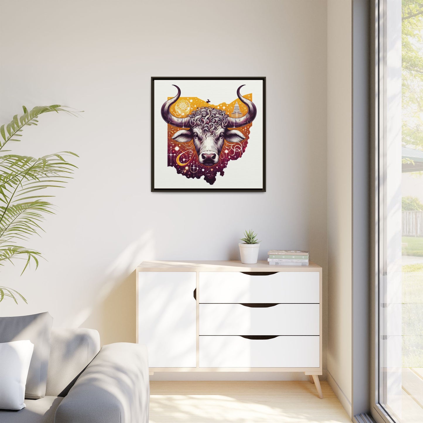 Ohio Bull Artwork - Multi-Color Framed Canvas Print