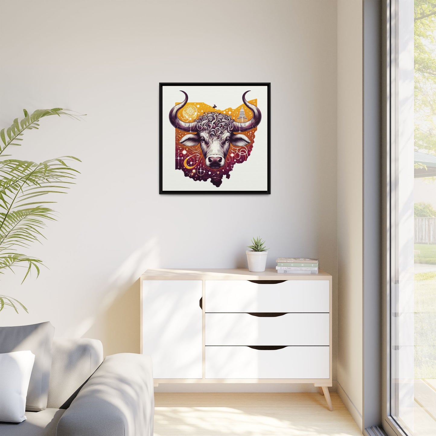 Ohio Bull Artwork - Multi-Color Framed Canvas Print