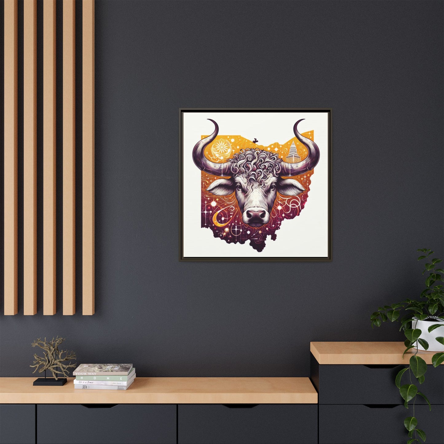 Ohio Bull Artwork - Multi-Color Framed Canvas Print