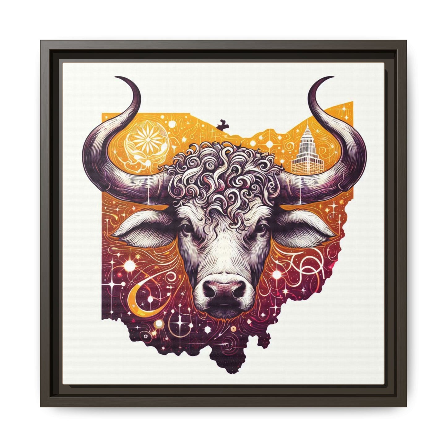 Ohio Bull Artwork - Multi-Color Framed Canvas Print