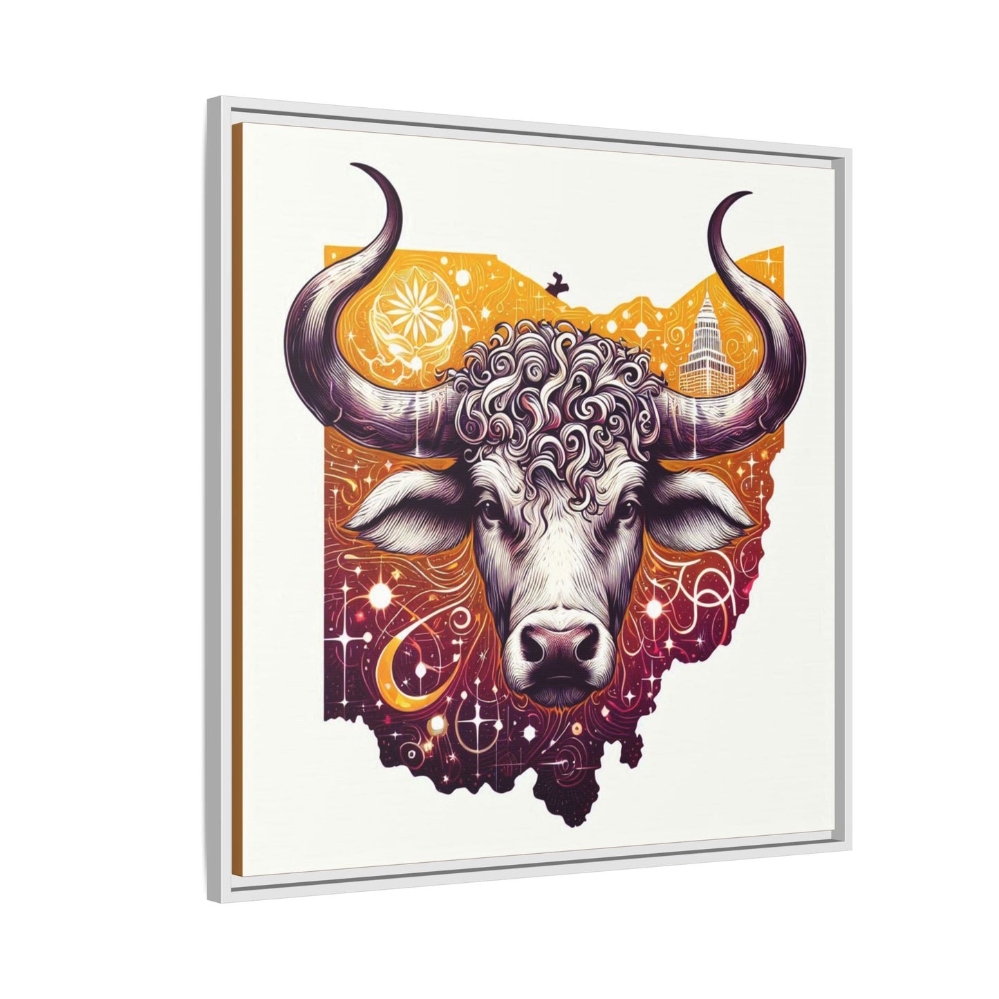 Ohio Bull Artwork - Multi-Color Framed Canvas Print