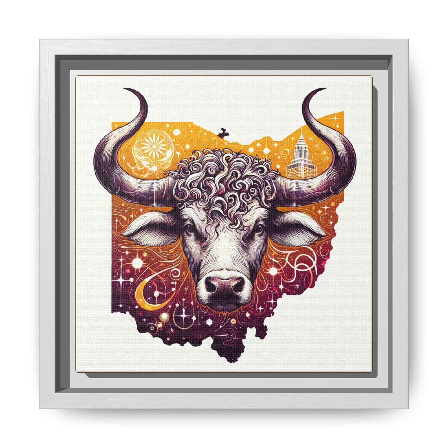 Ohio Bull Artwork - Multi-Color Framed Canvas Print