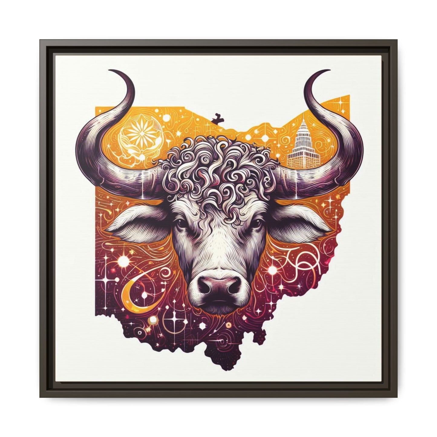 Ohio Bull Artwork - Multi-Color Framed Canvas Print