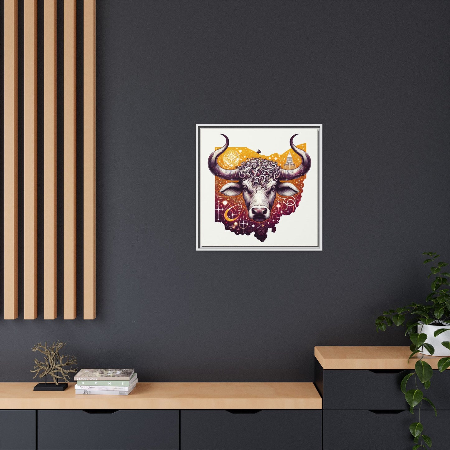 Ohio Bull Artwork - Multi-Color Framed Canvas Print