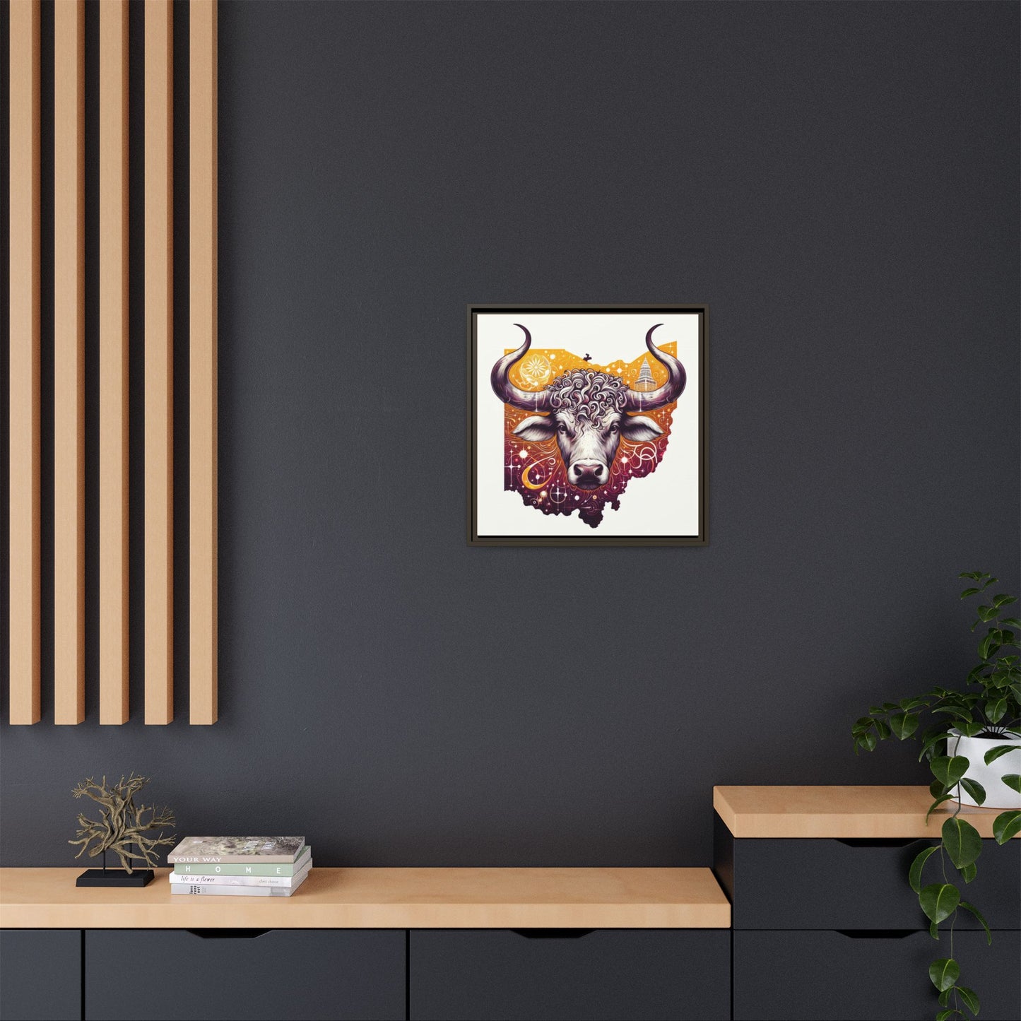 Ohio Bull Artwork - Multi-Color Framed Canvas Print